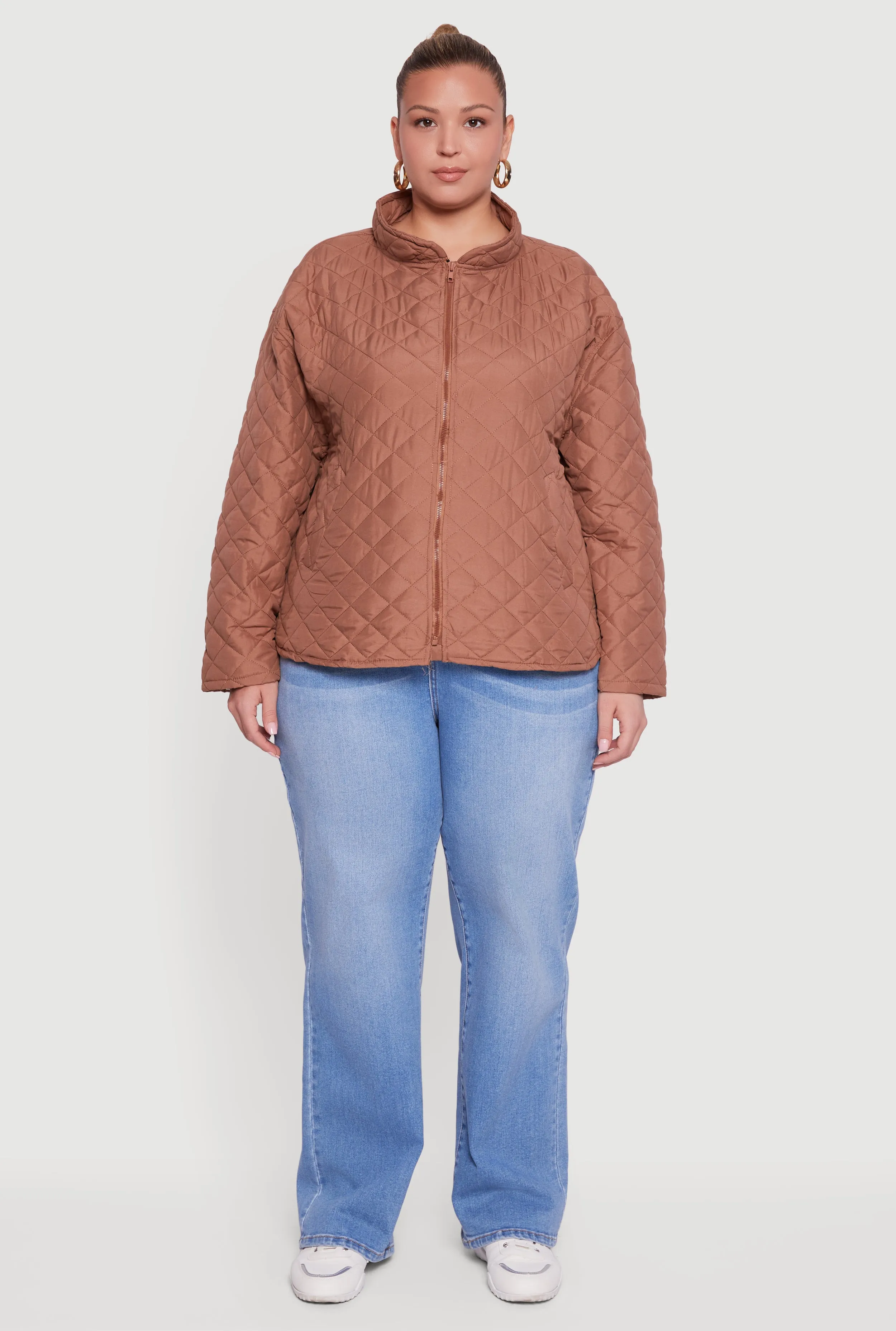 Plus Size Long Sleeve Zip Front Quilted Puffer Jacket sold by Rainbow product image thumbnail 3