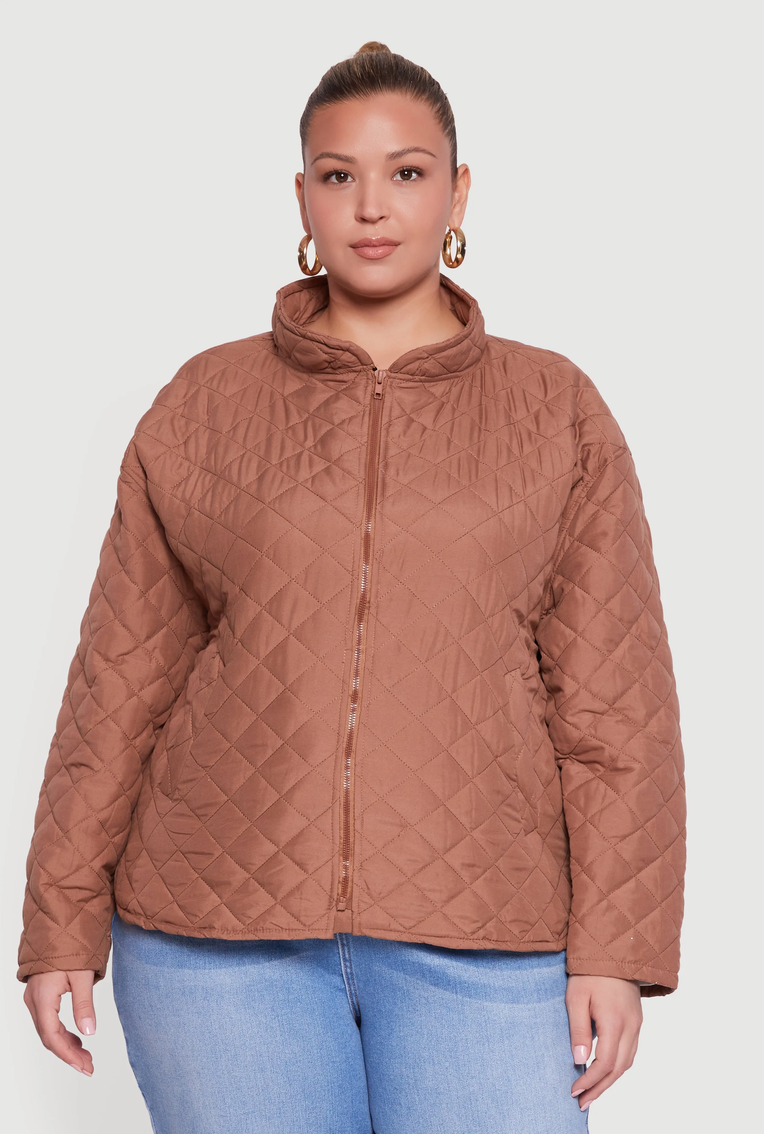 Plus Size Long Sleeve Zip Front Quilted Puffer Jacket sold by Rainbow product image thumbnail 2
