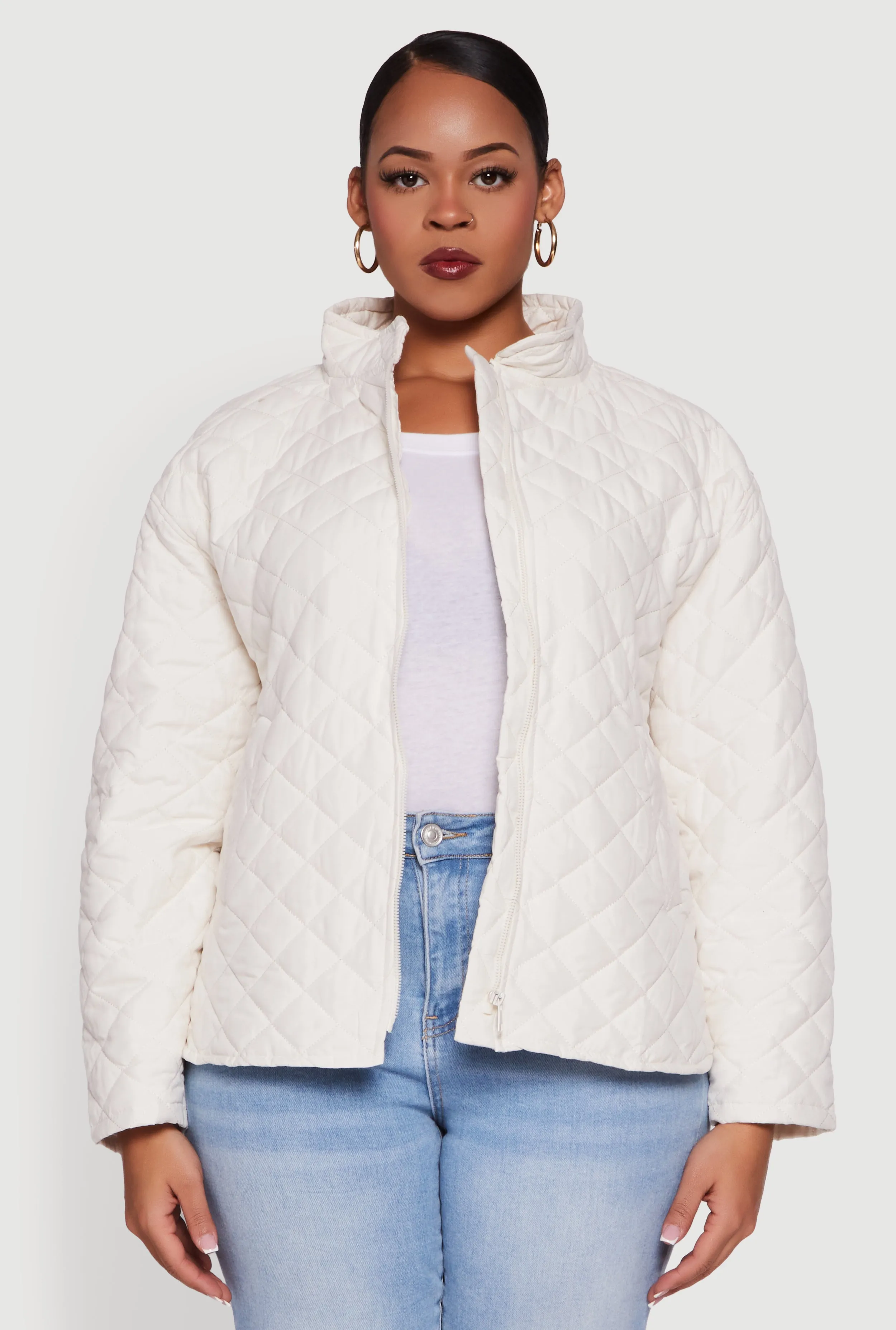 Plus Size Long Sleeve Zip Front Quilted Puffer Jacket sold by Rainbow product image thumbnail 2