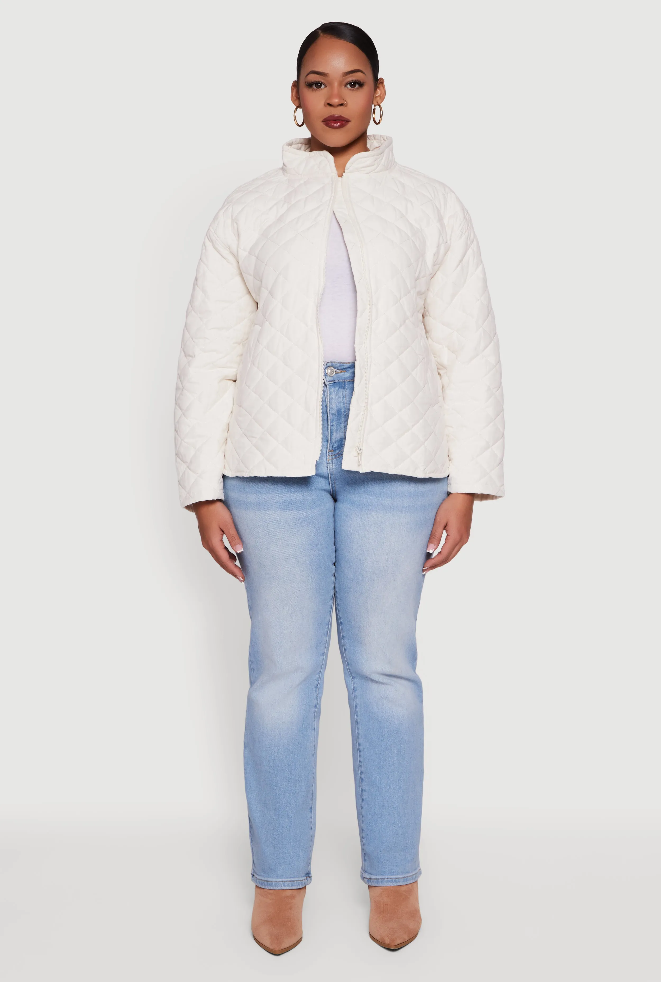 Plus Size Long Sleeve Zip Front Quilted Puffer Jacket sold by Rainbow product image thumbnail 3