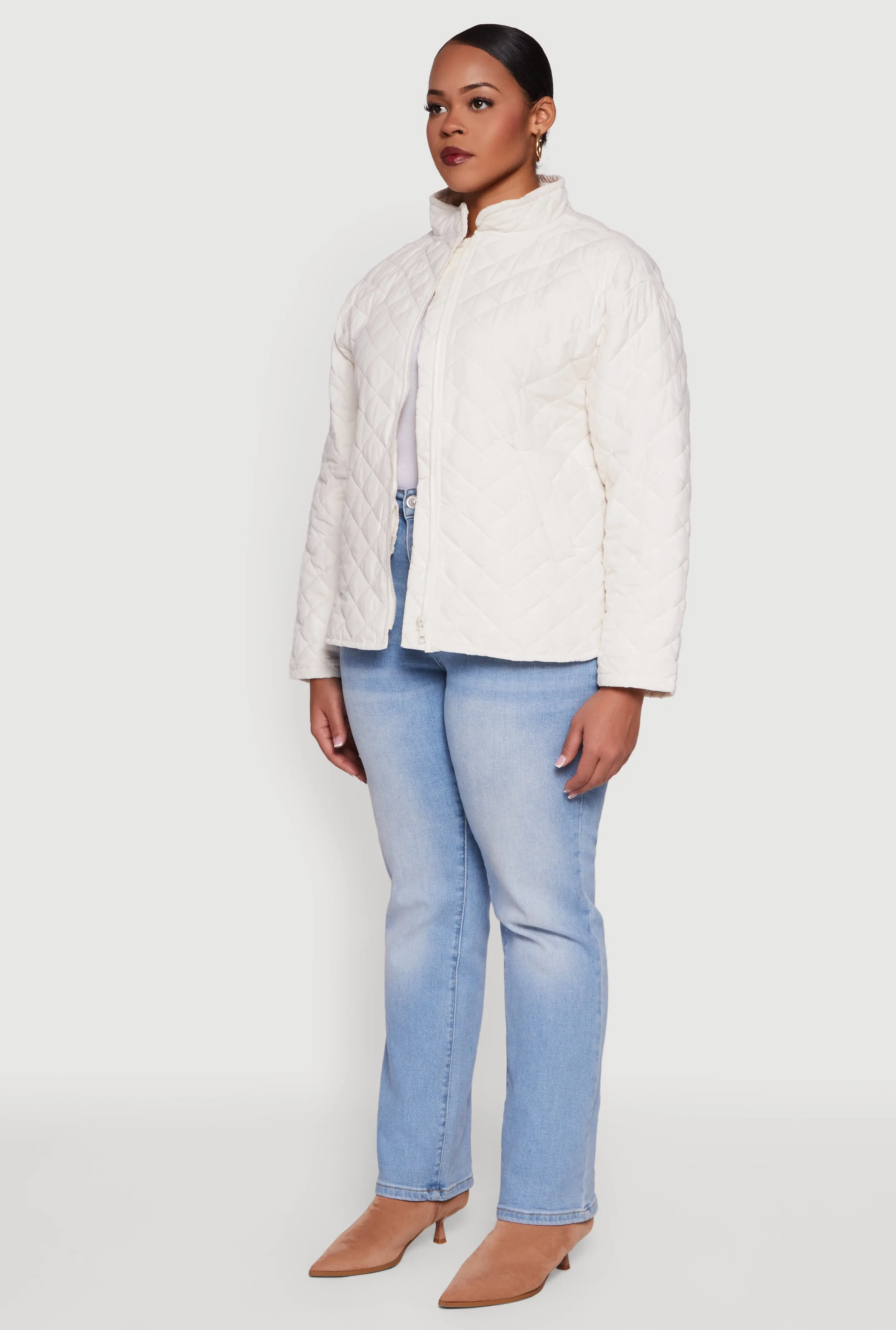 Plus Size Long Sleeve Zip Front Quilted Puffer Jacket sold by Rainbow product image thumbnail 5