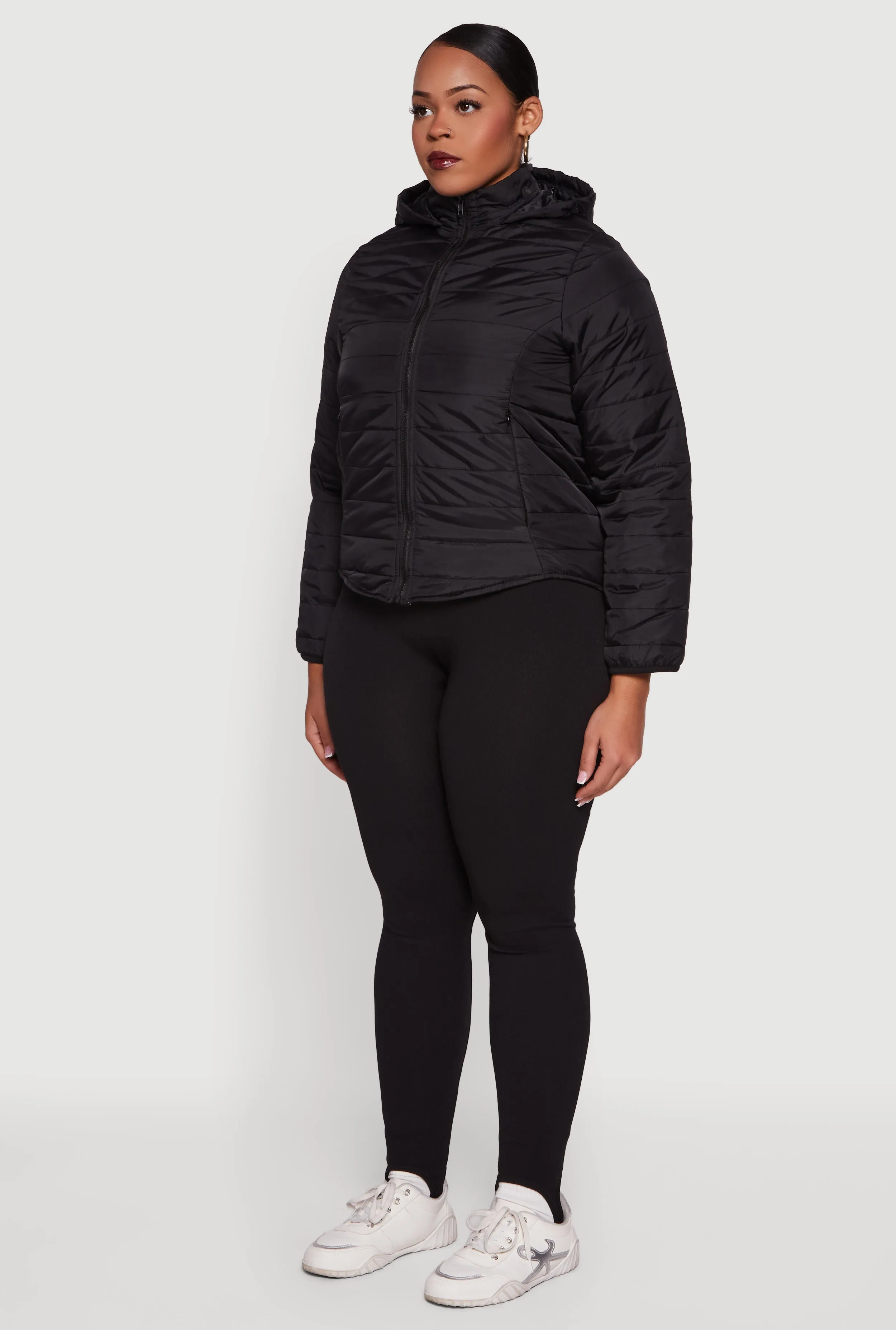 Plus Size Hooded Mock Neck Zip Front Puffer Jacket sold by Rainbow product image thumbnail 5