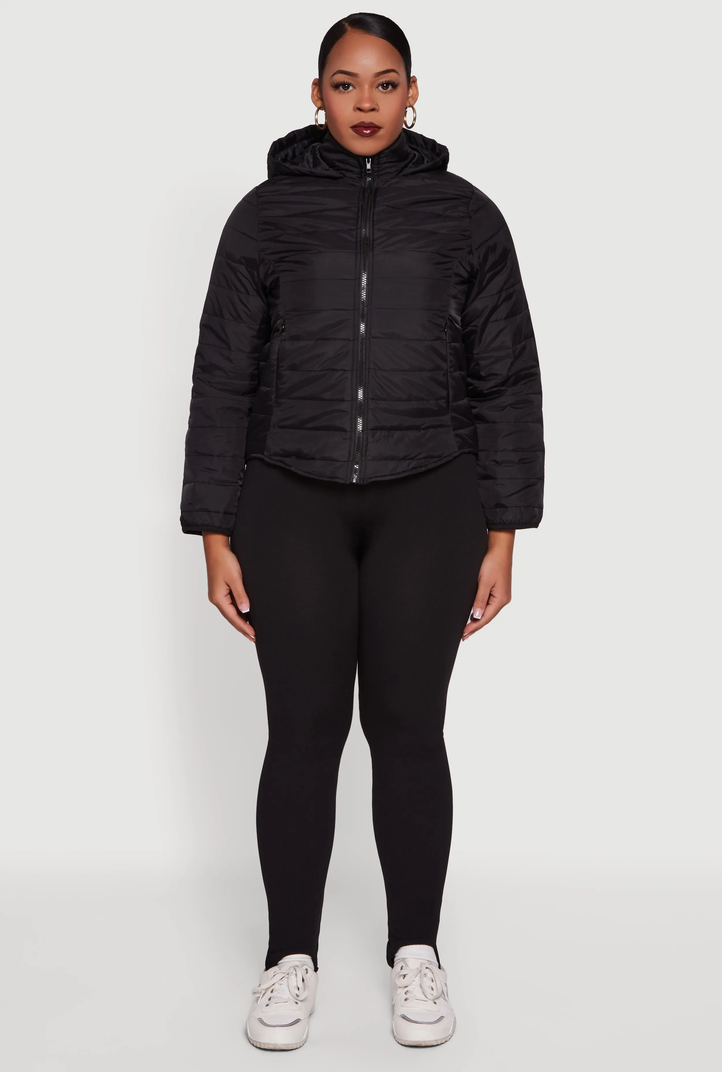 Plus Size Hooded Mock Neck Zip Front Puffer Jacket sold by Rainbow product image thumbnail 3