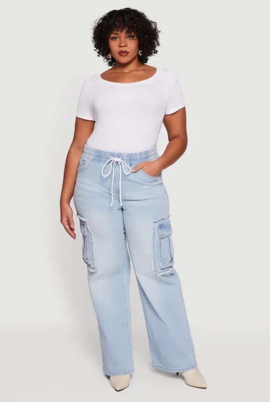 Plus Size VIP Drawstring Waist Wide Leg Cargo Jeans sold by Rainbow