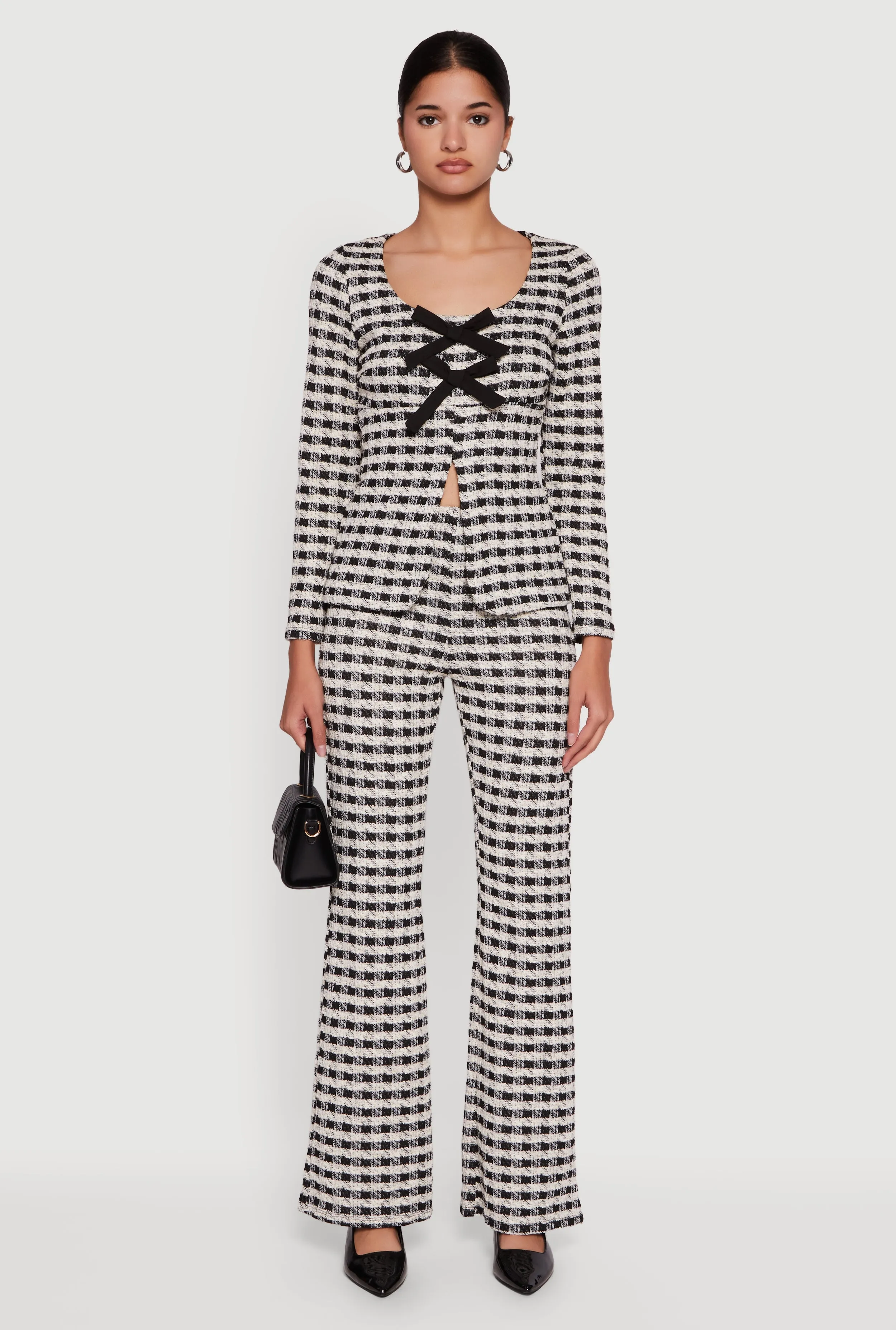 Plaid Tweed High Waisted Flare Dress Pants sold by Rainbow product image thumbnail 2