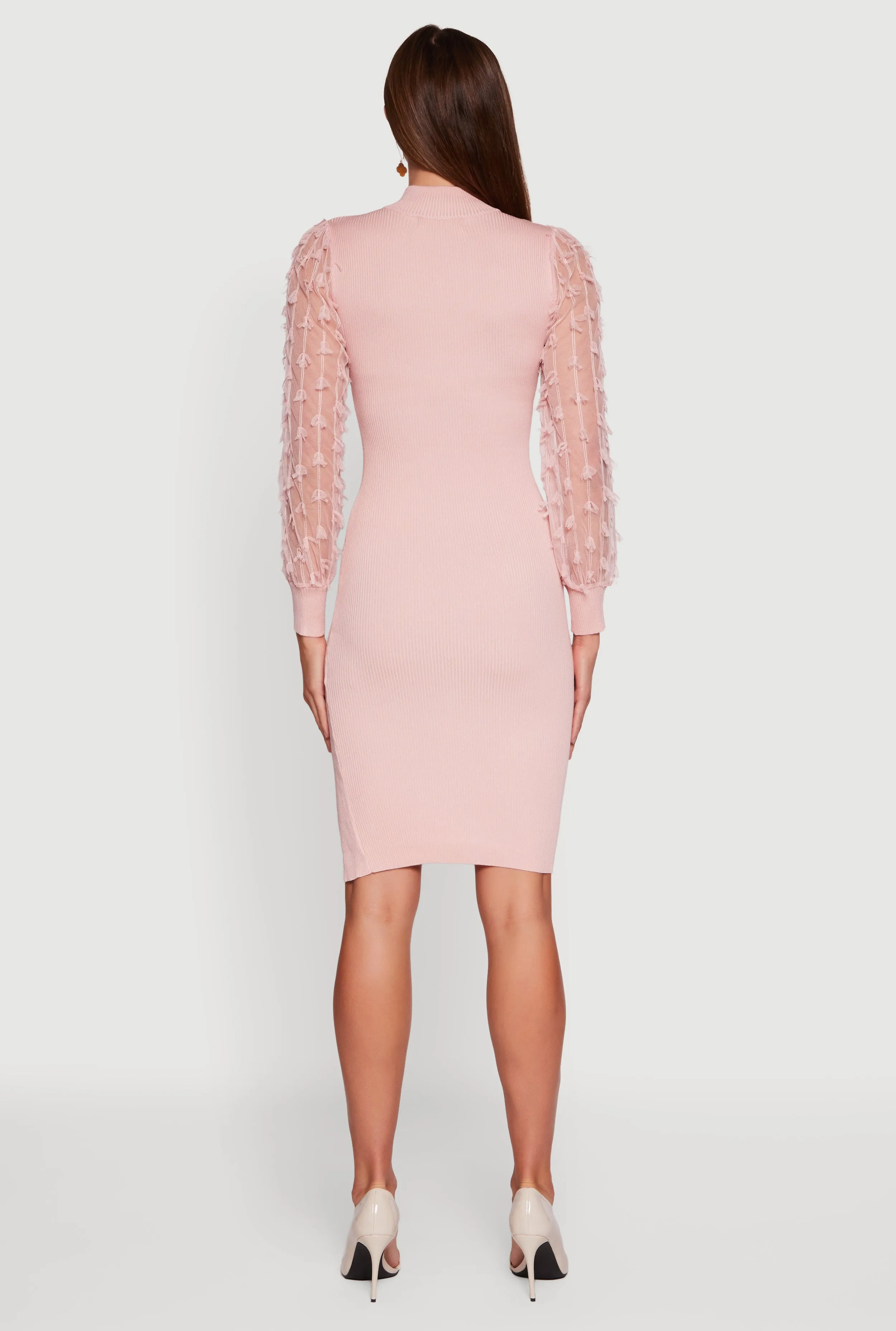 3D Bow Bubble Sleeve Mock Neck Side Slit Sweater Dress sold by Rainbow product image thumbnail 5