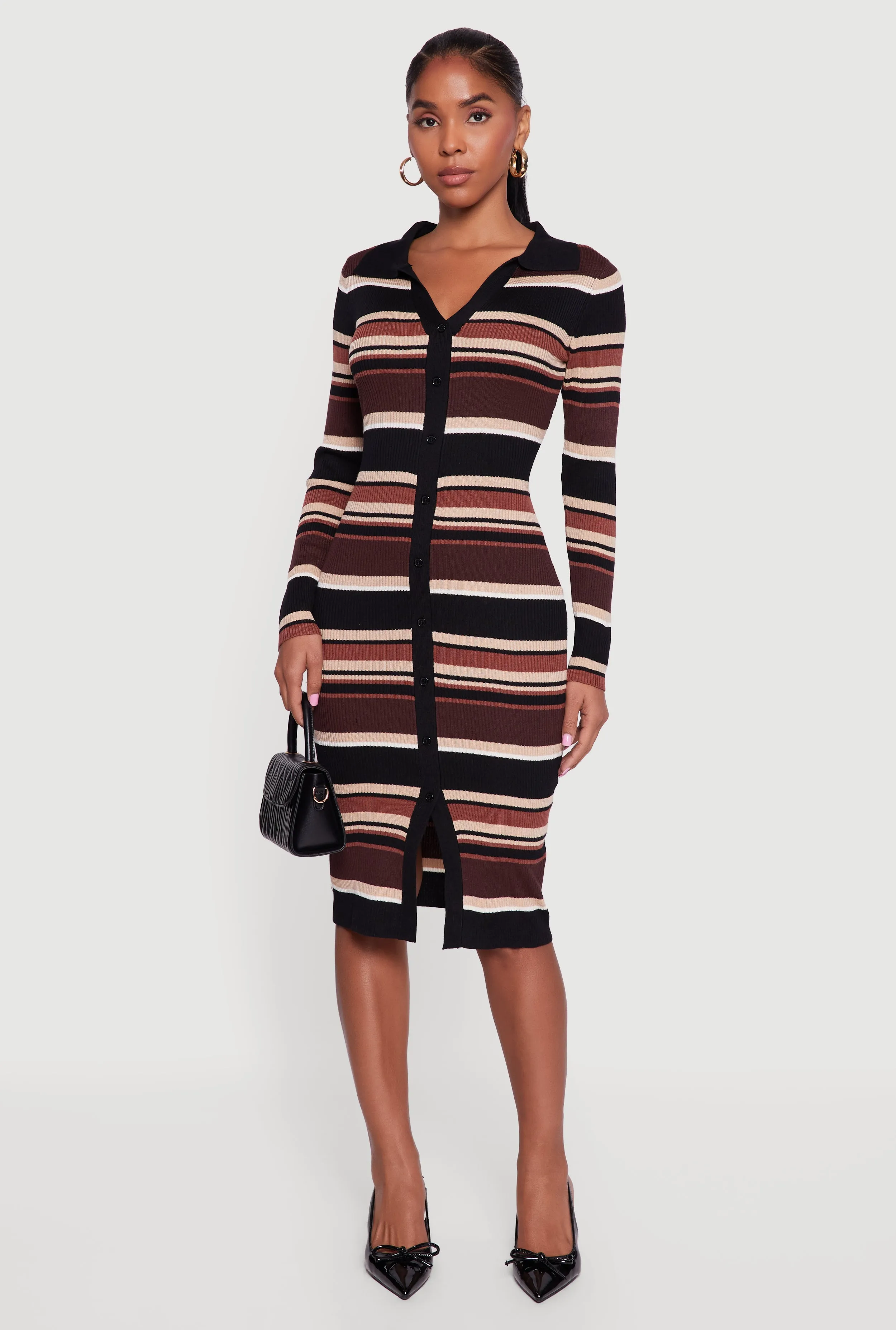 Almost Famous Striped Slit Front Sweater Polo Dress sold by Rainbow product image thumbnail 2