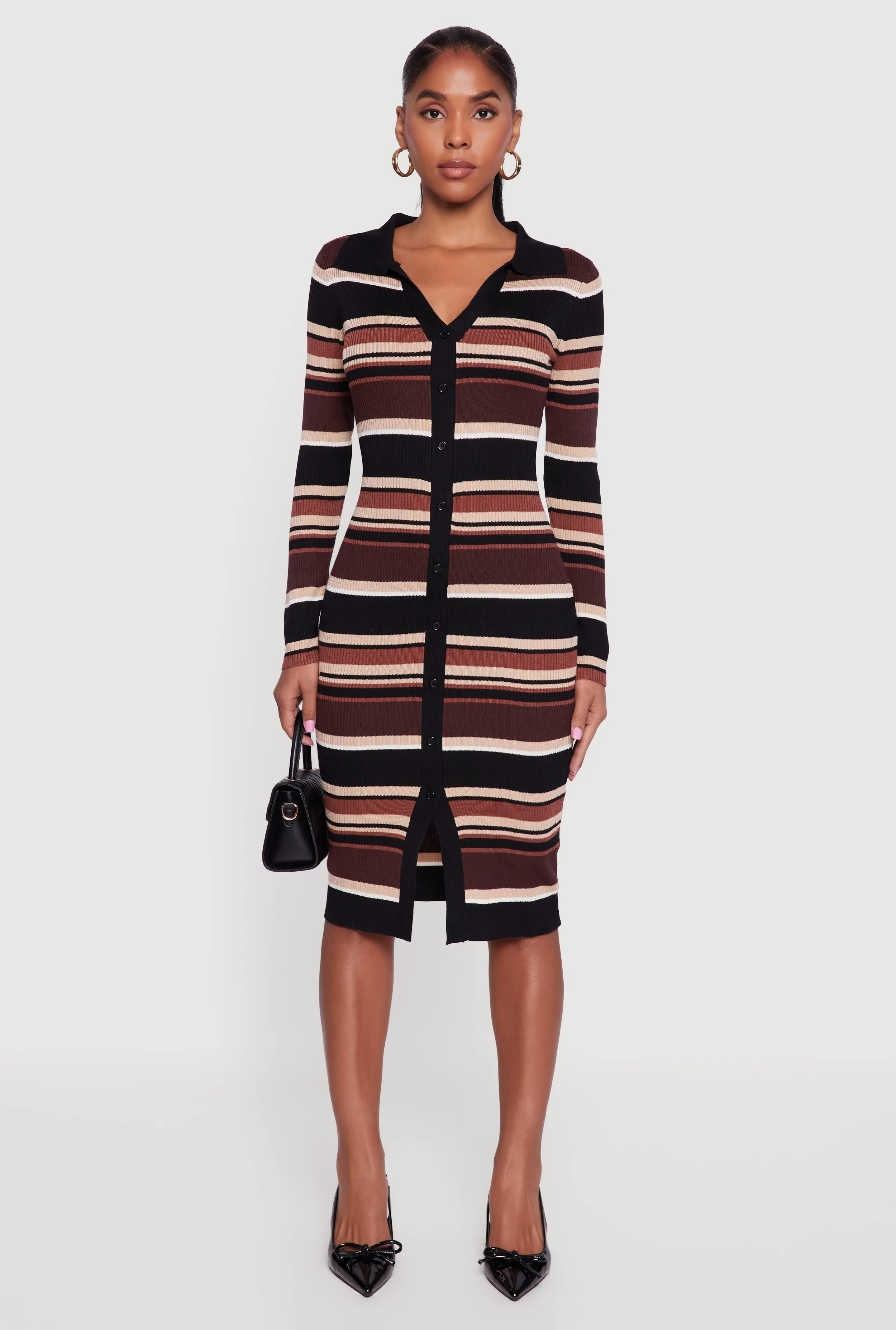 Almost Famous Striped Slit Front Sweater Polo Dress sold by Rainbow product image thumbnail 2