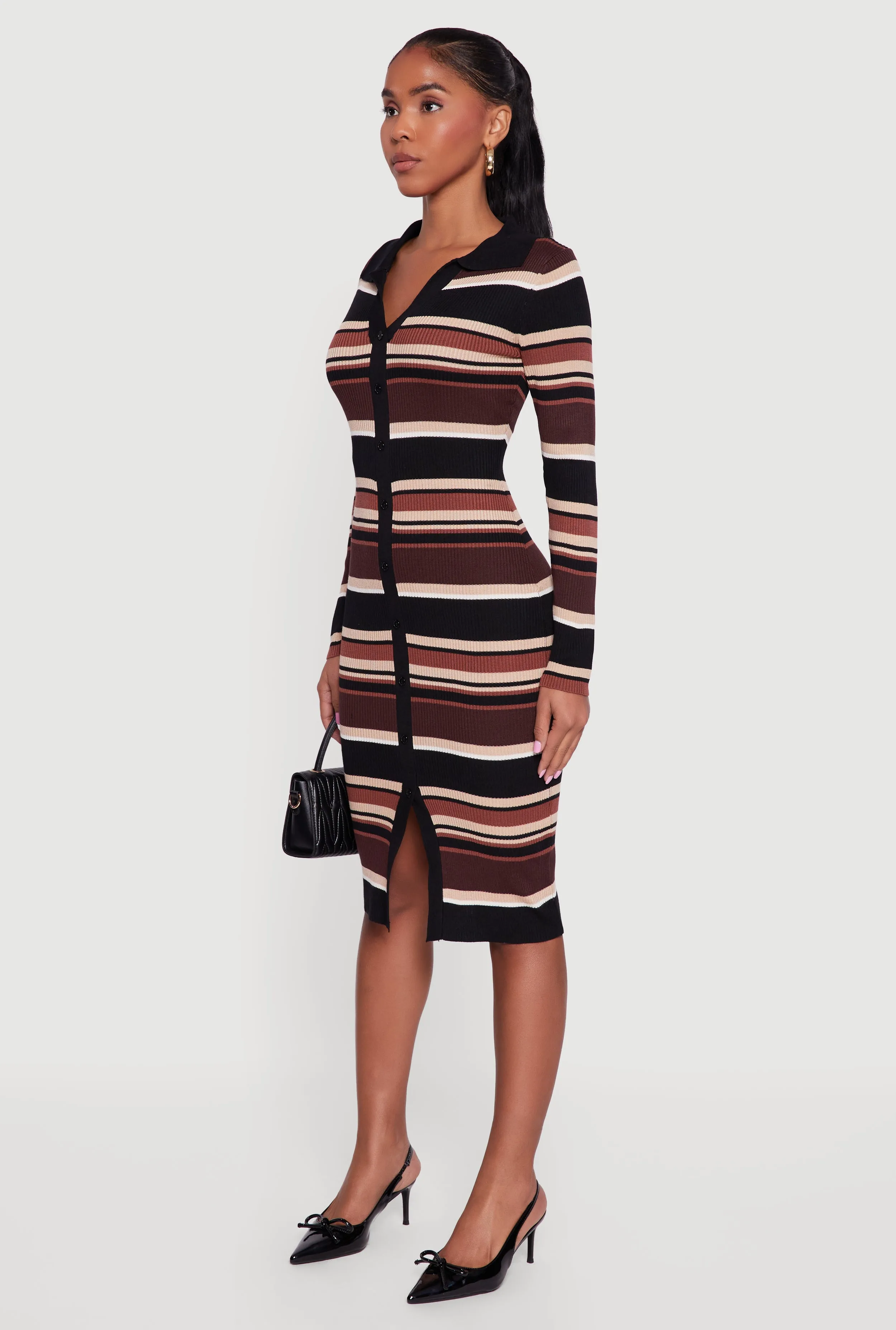 Almost Famous Striped Slit Front Sweater Polo Dress sold by Rainbow product image thumbnail 3