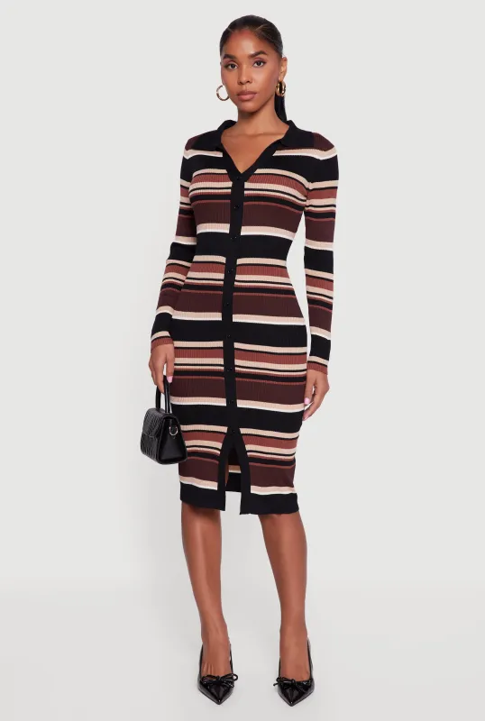 Almost Famous Striped Slit Front Sweater Polo Dress sold by Rainbow