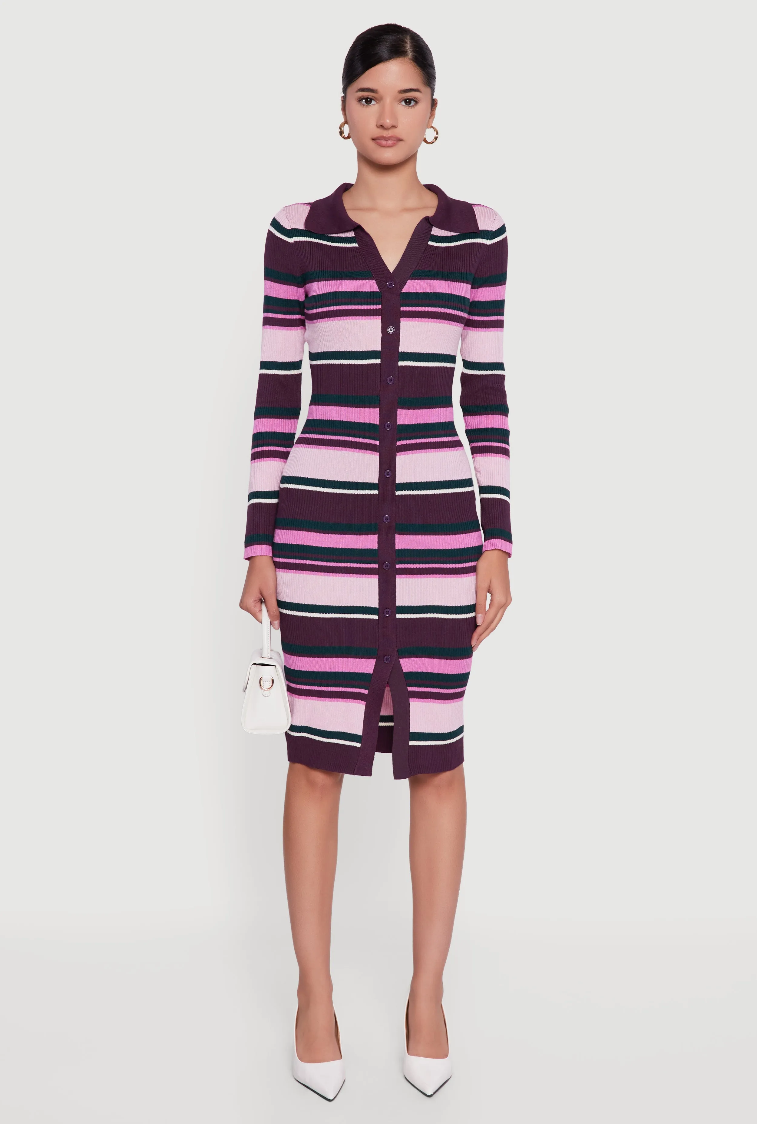 Almost Famous Striped Slit Front Sweater Polo Dress sold by Rainbow product image thumbnail 2
