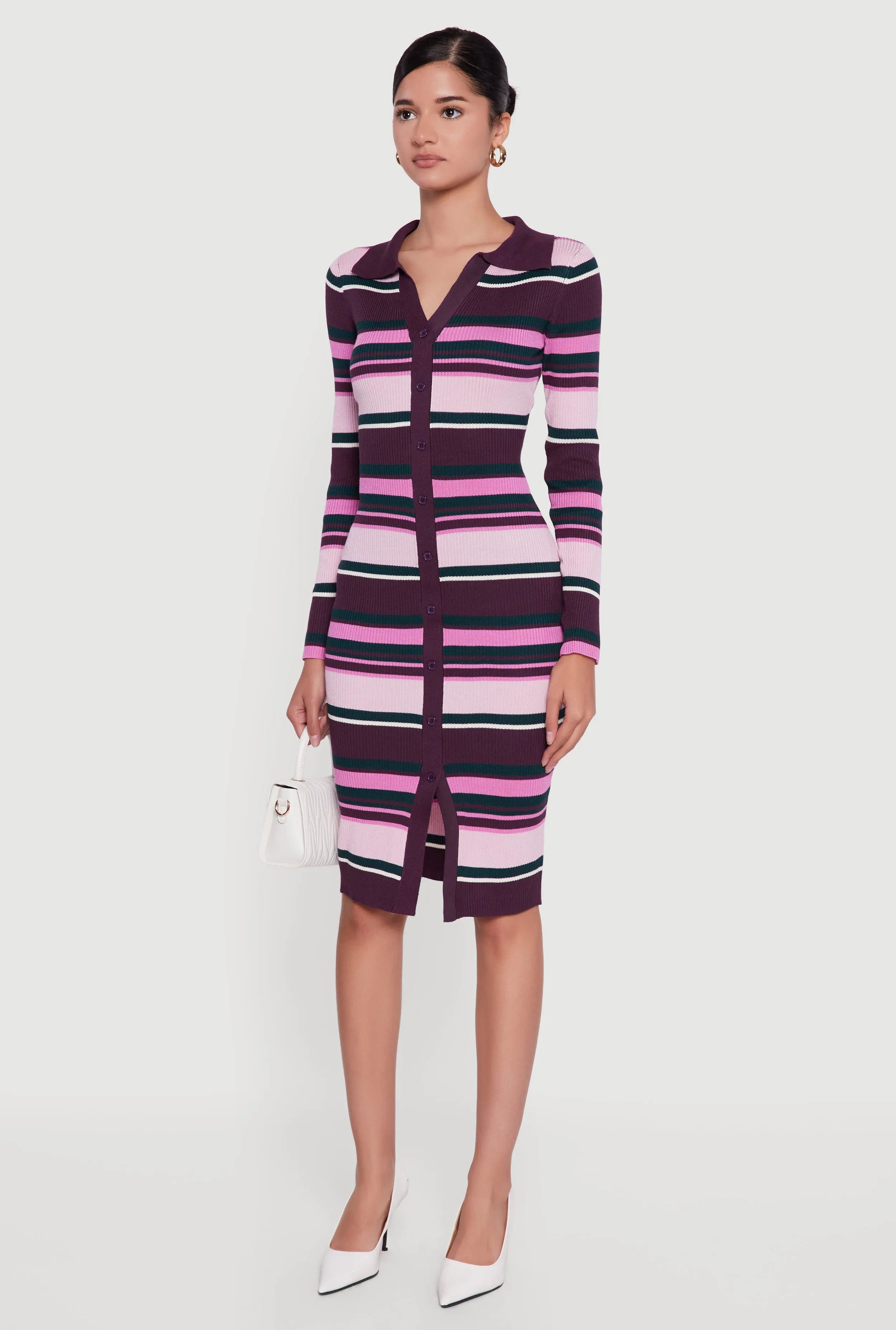 Almost Famous Striped Slit Front Sweater Polo Dress sold by Rainbow product image thumbnail 3