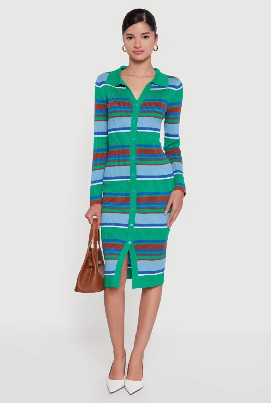 Almost Famous Striped Slit Front Sweater Polo Dress sold by Rainbow
