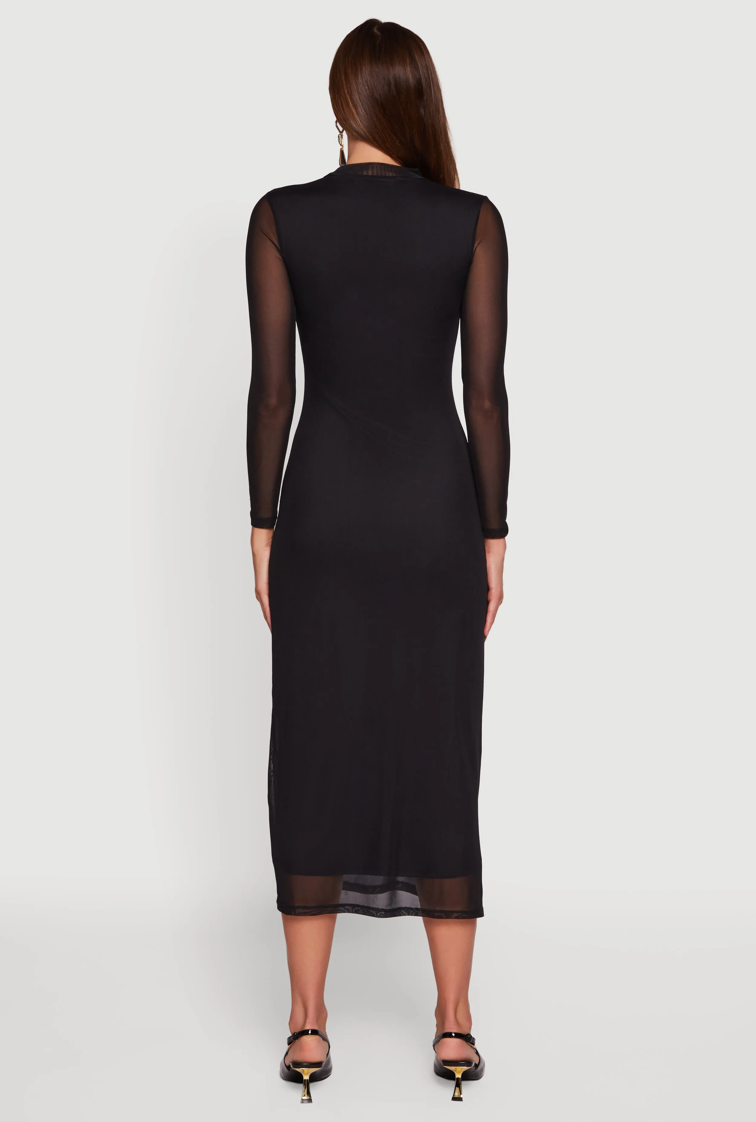 Almost Famous Floral Mesh Long Sleeve Mock Neck Maxi Dress sold by Rainbow product image thumbnail 5