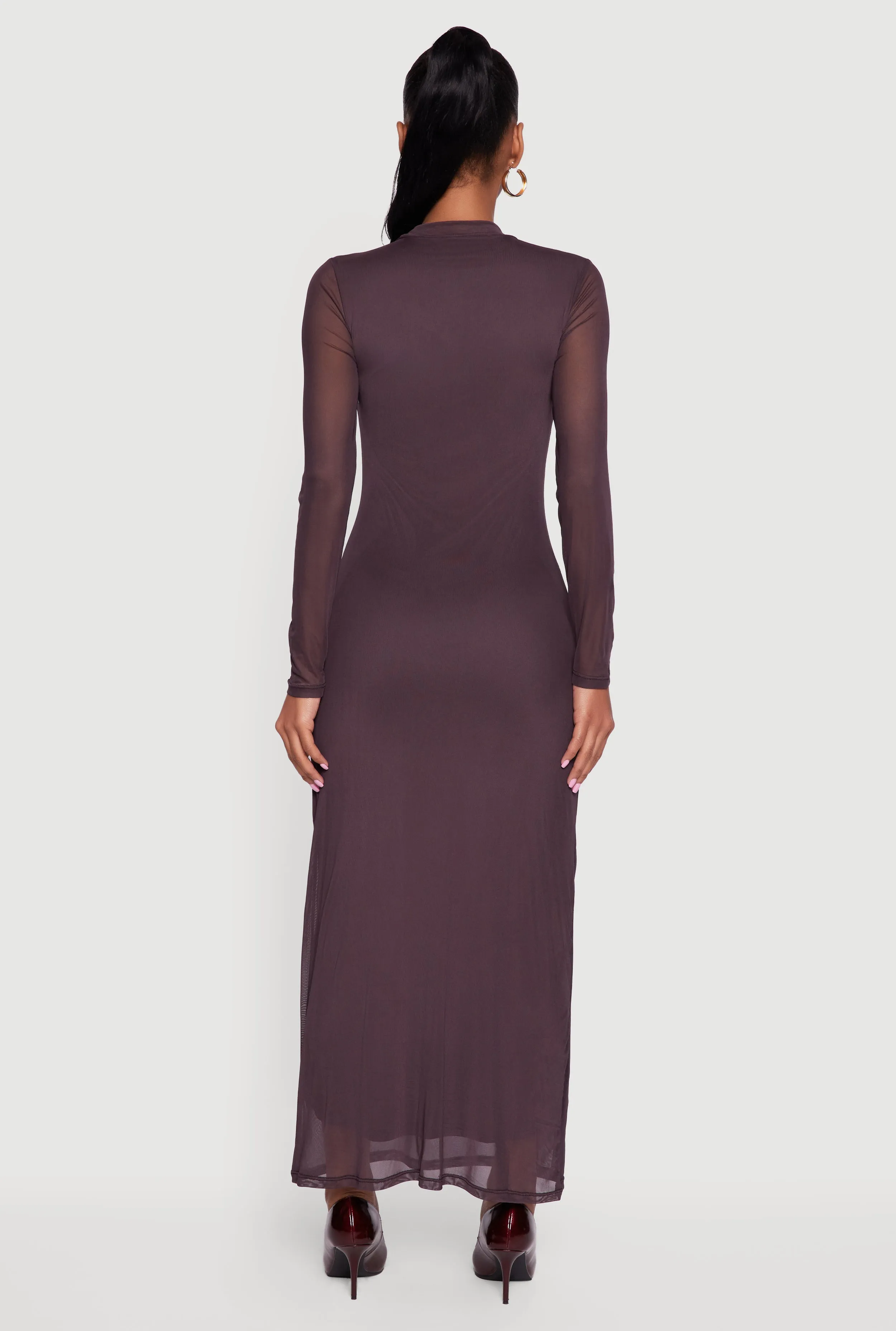 Almost Famous Floral Mesh Long Sleeve Mock Neck Maxi Dress sold by Rainbow product image thumbnail 5