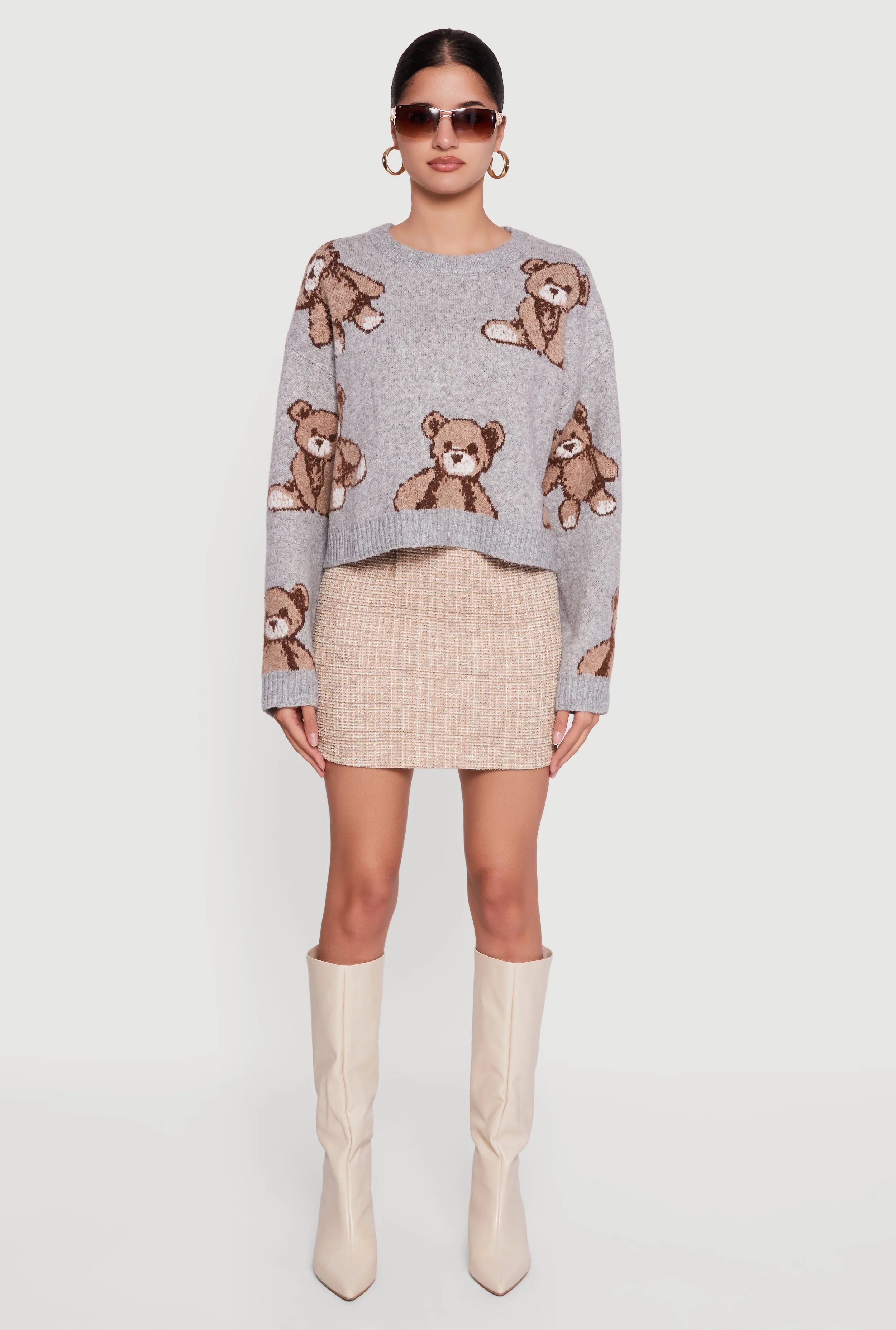 Brushed Knit Teddy Bear Print Long Sleeve Crew Neck Sweater sold by Rainbow product image thumbnail 3