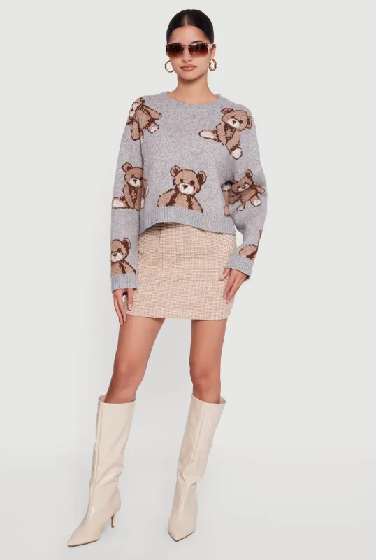 Brushed Knit Teddy Bear Print Long Sleeve Crew Neck Sweater sold by Rainbow