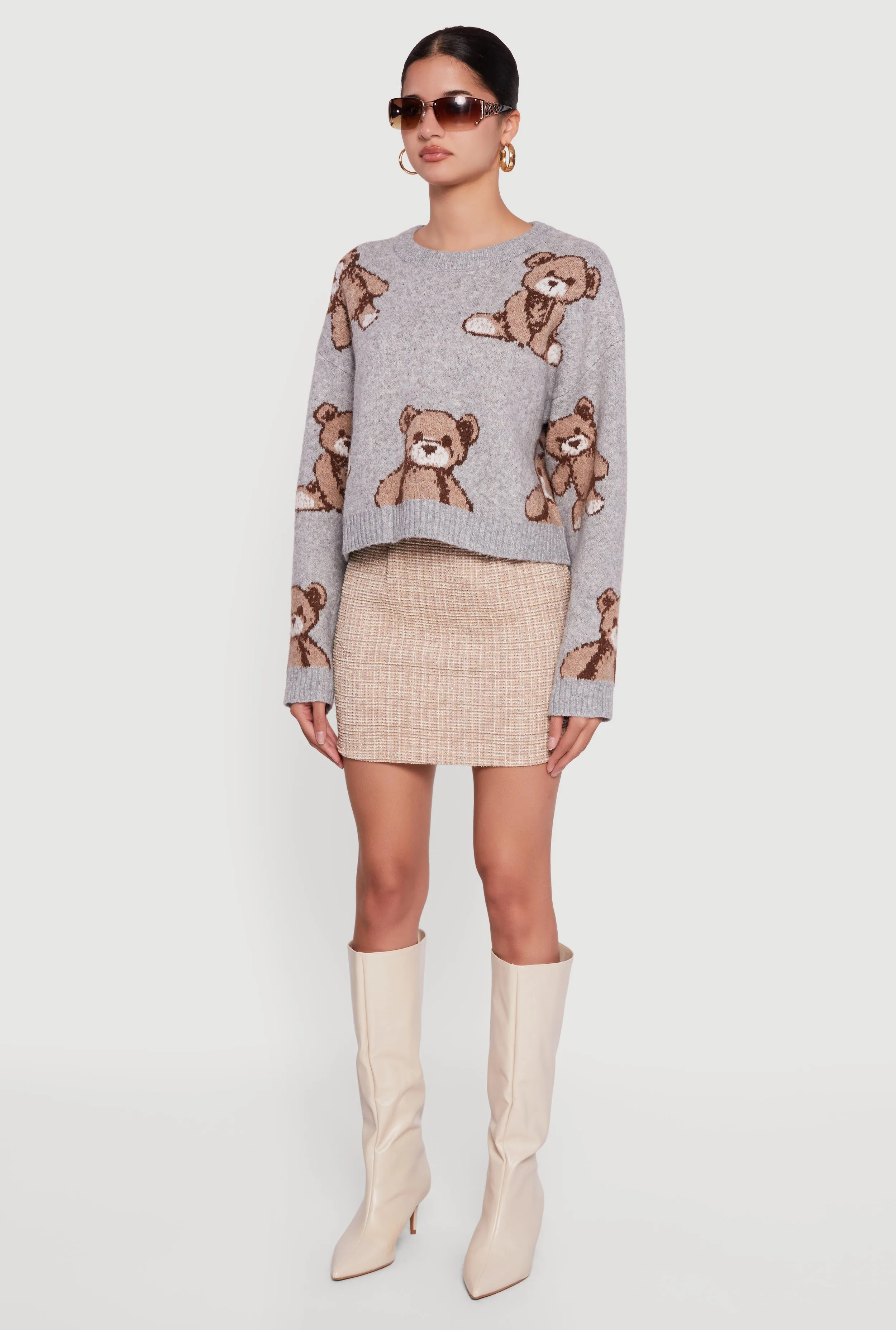 Brushed Knit Teddy Bear Print Long Sleeve Crew Neck Sweater sold by Rainbow product image thumbnail 5