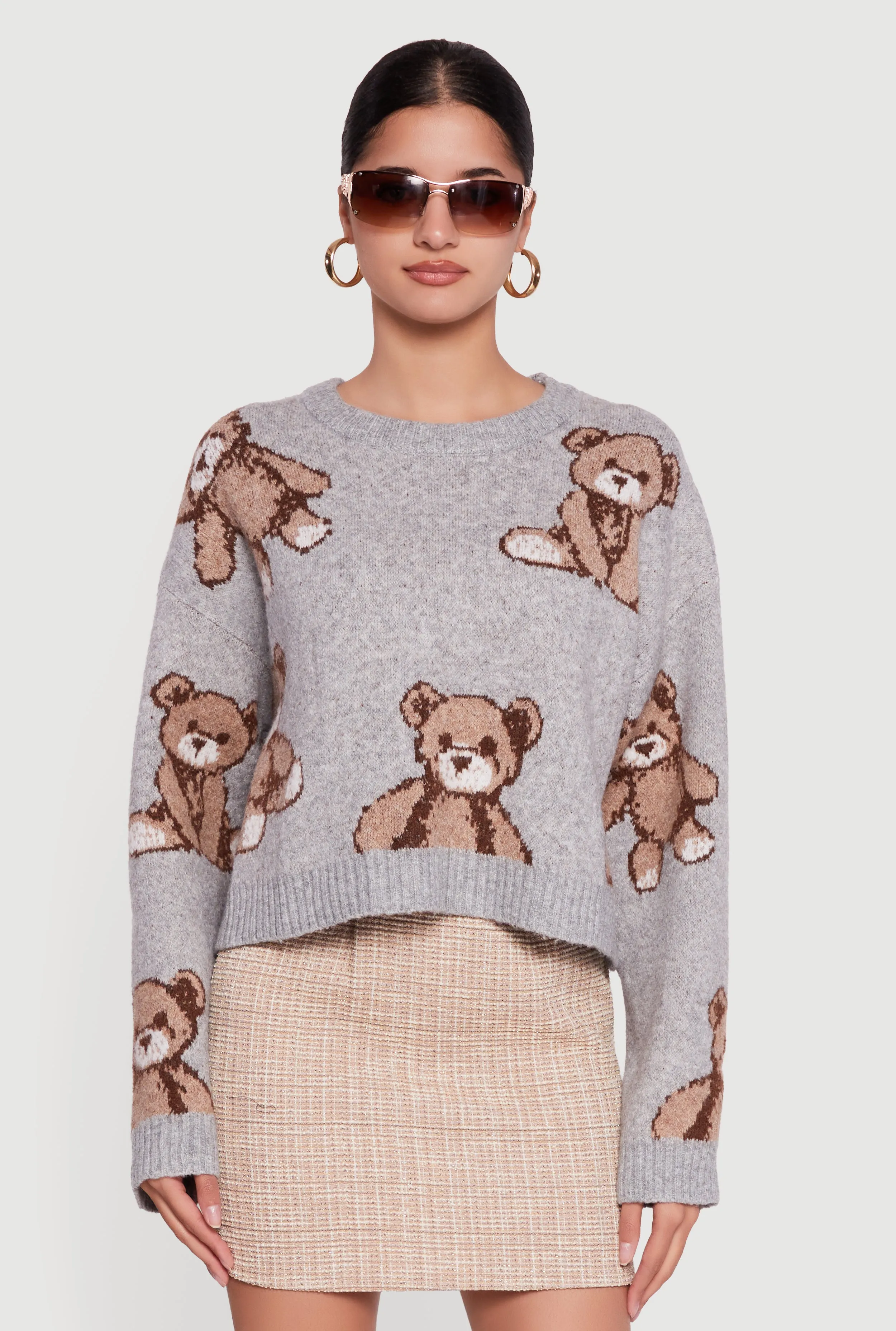 Brushed Knit Teddy Bear Print Long Sleeve Crew Neck Sweater sold by Rainbow product image thumbnail 2