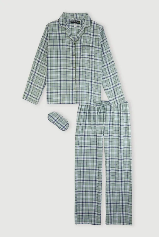 Plaid Button Front Flannel Pajama Gift Set with Mask sold by Rainbow