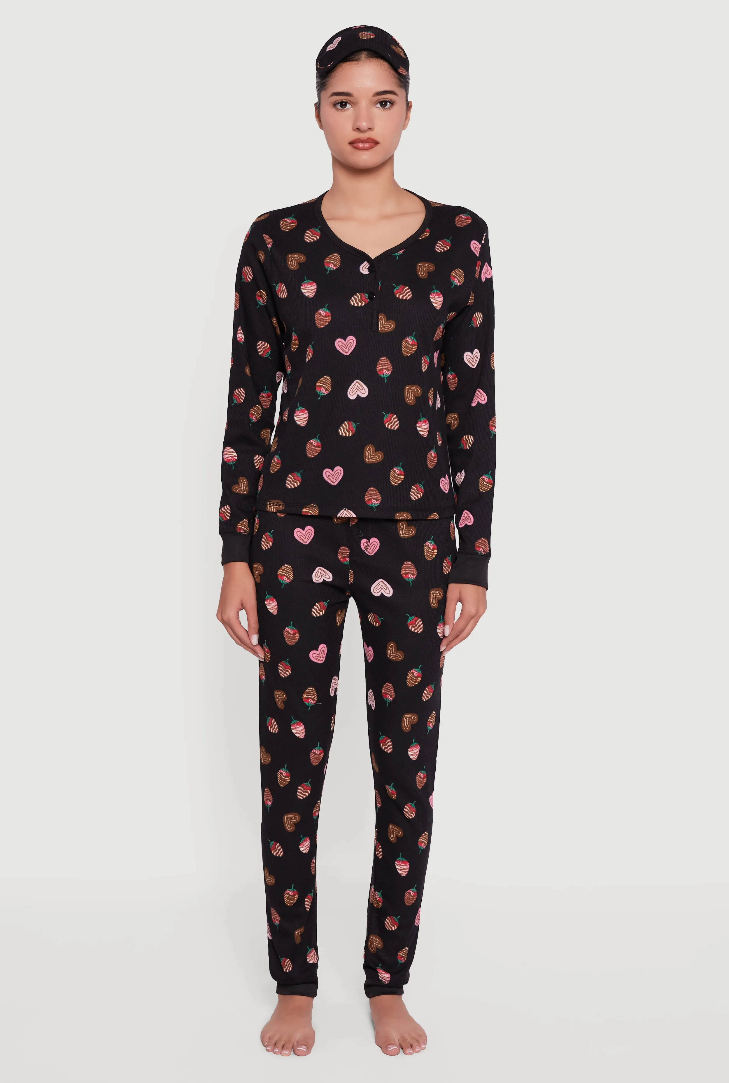 Strawberry Heart Print Waffle Knit Thermal Pajama Gift Set sold by Rainbow product image thumbnail 3