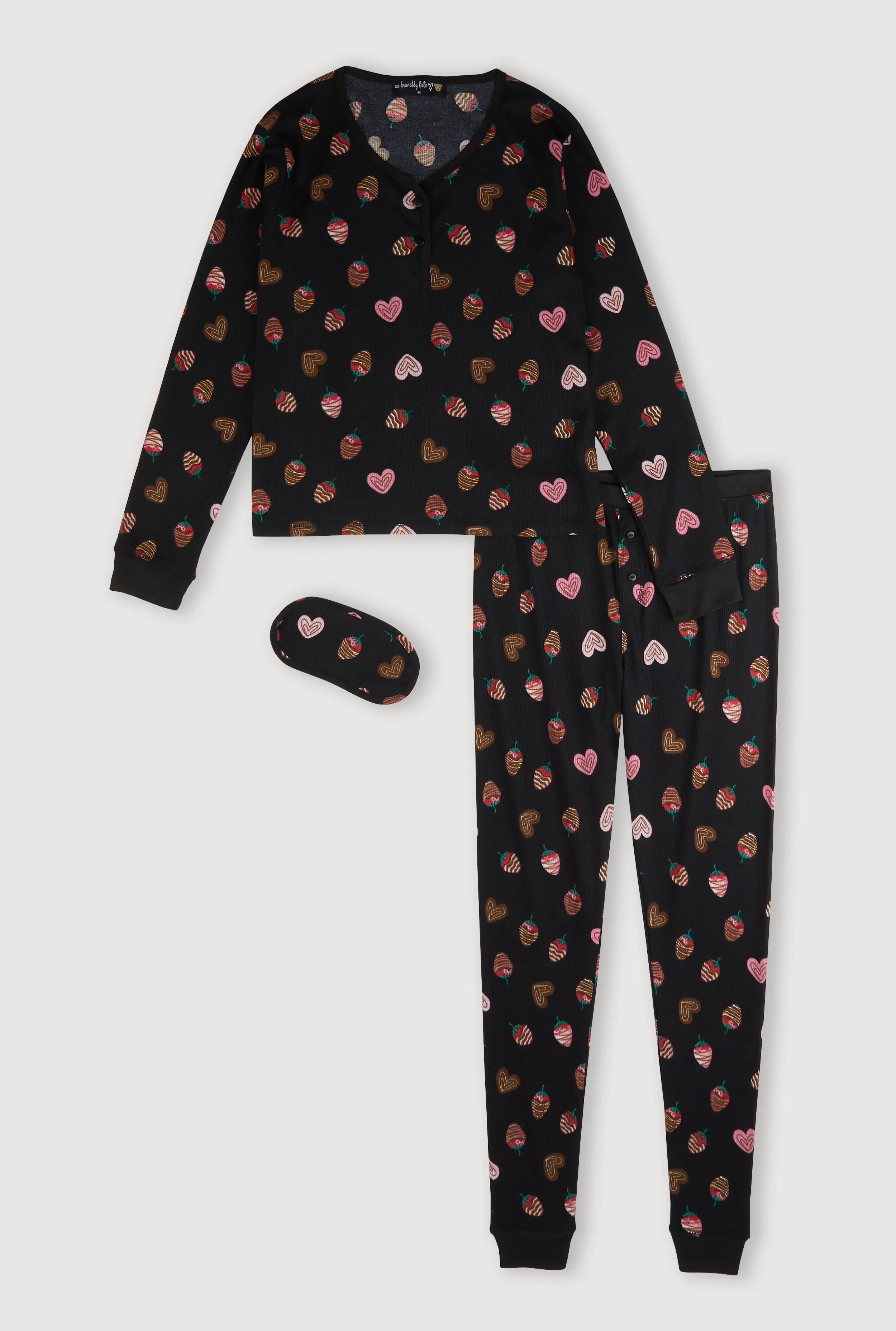 Strawberry Heart Print Waffle Knit Thermal Pajama Gift Set sold by Rainbow