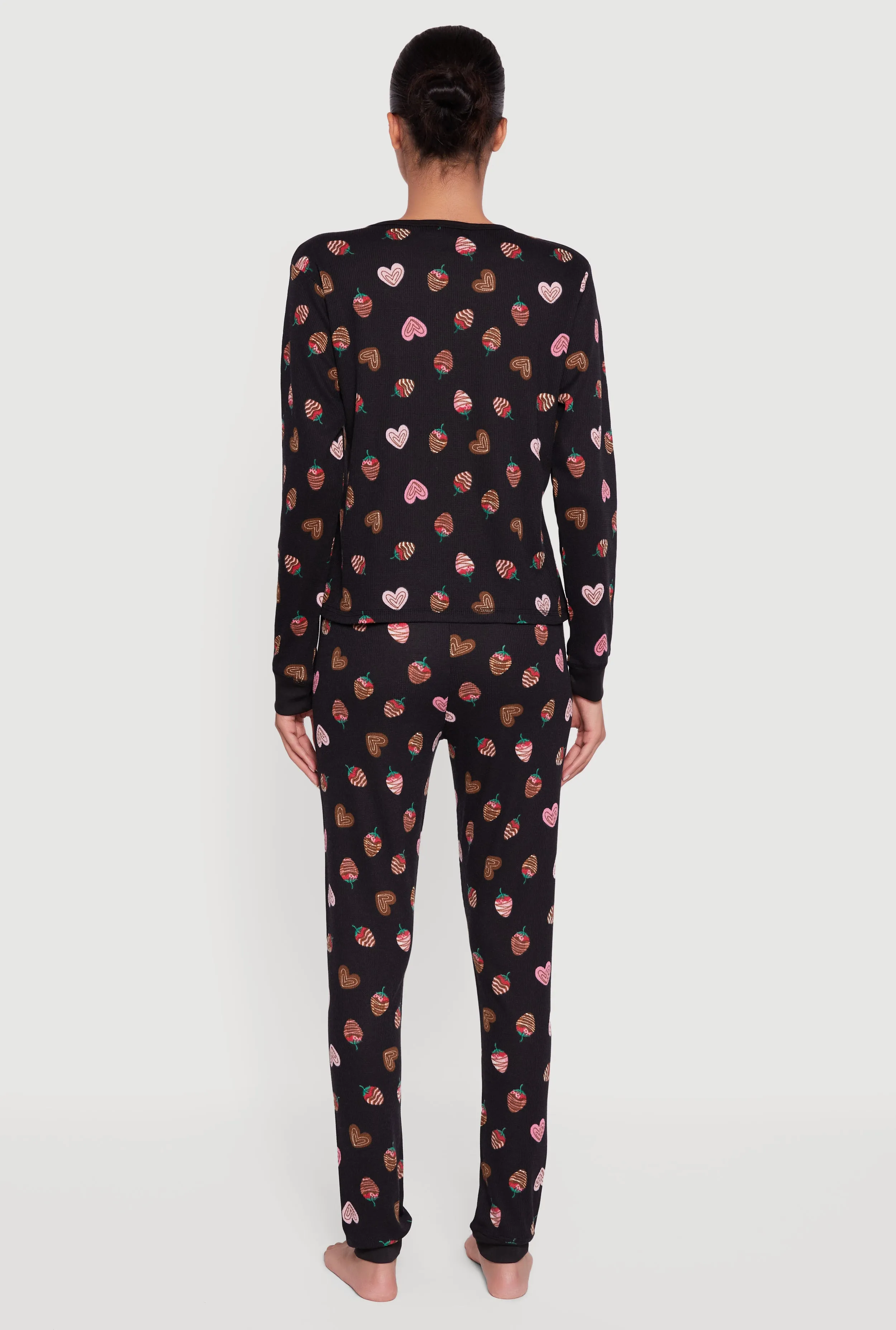 Strawberry Heart Print Waffle Knit Thermal Pajama Gift Set sold by Rainbow product image thumbnail 5