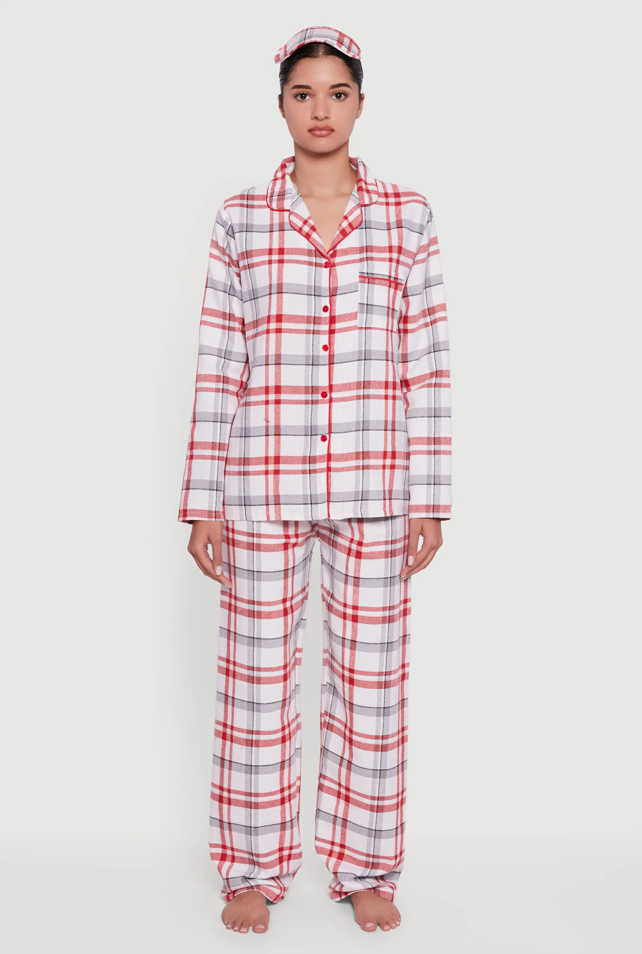 Plaid Button Front Flannel Pajama Gift Set with Mask sold by Rainbow product image thumbnail 3