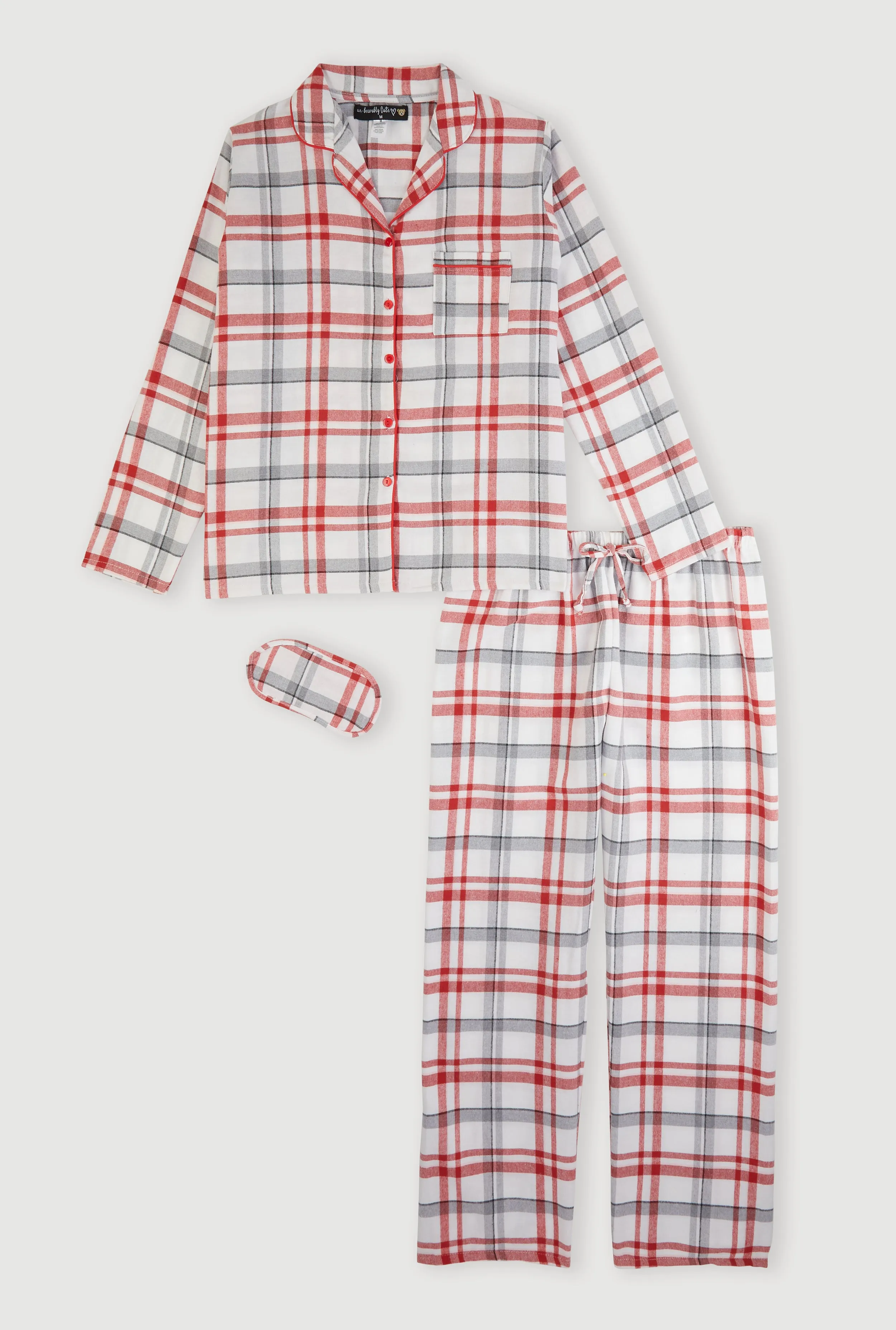 Plaid Button Front Flannel Pajama Gift Set with Mask sold by Rainbow