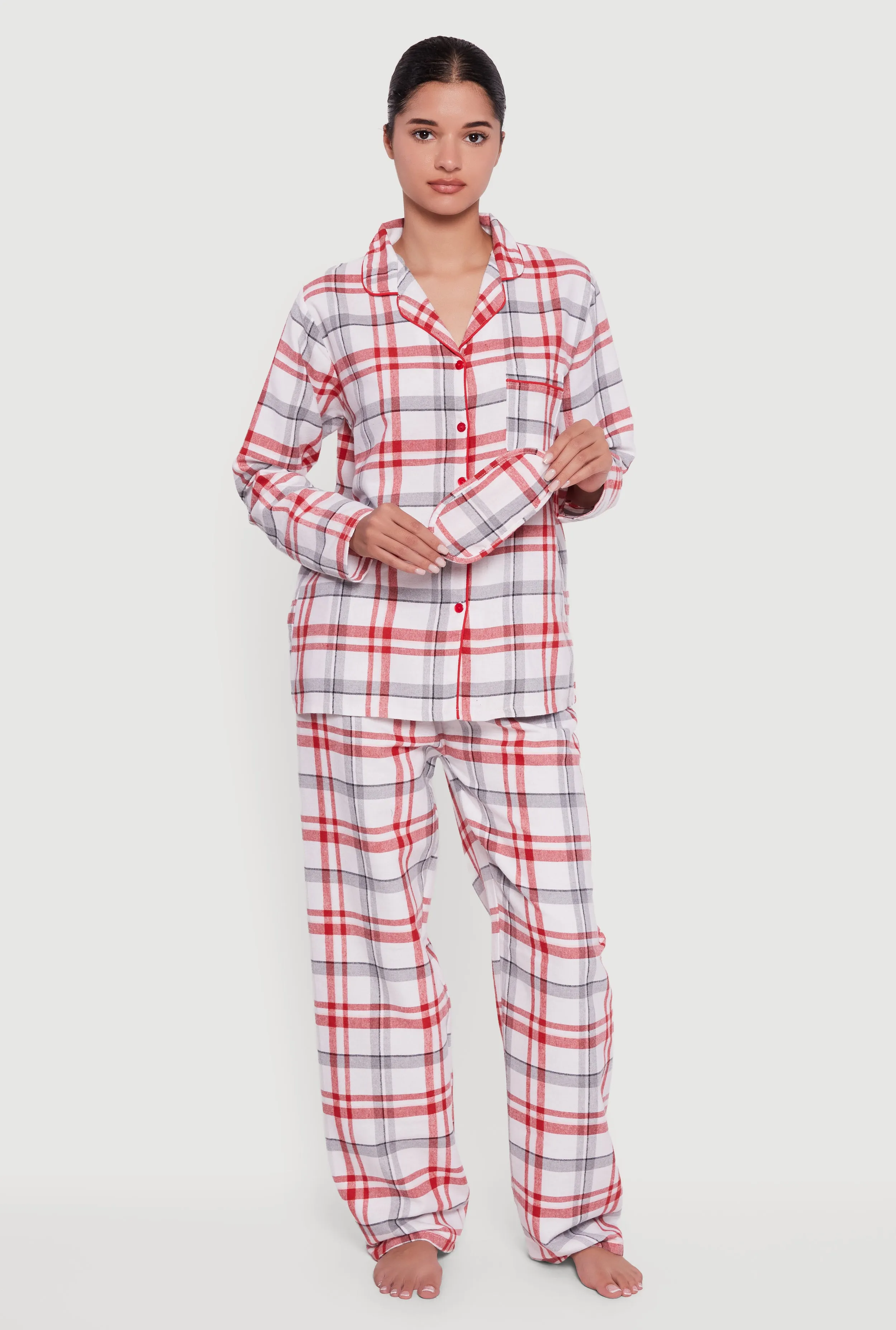 Plaid Button Front Flannel Pajama Gift Set with Mask sold by Rainbow product image thumbnail 2