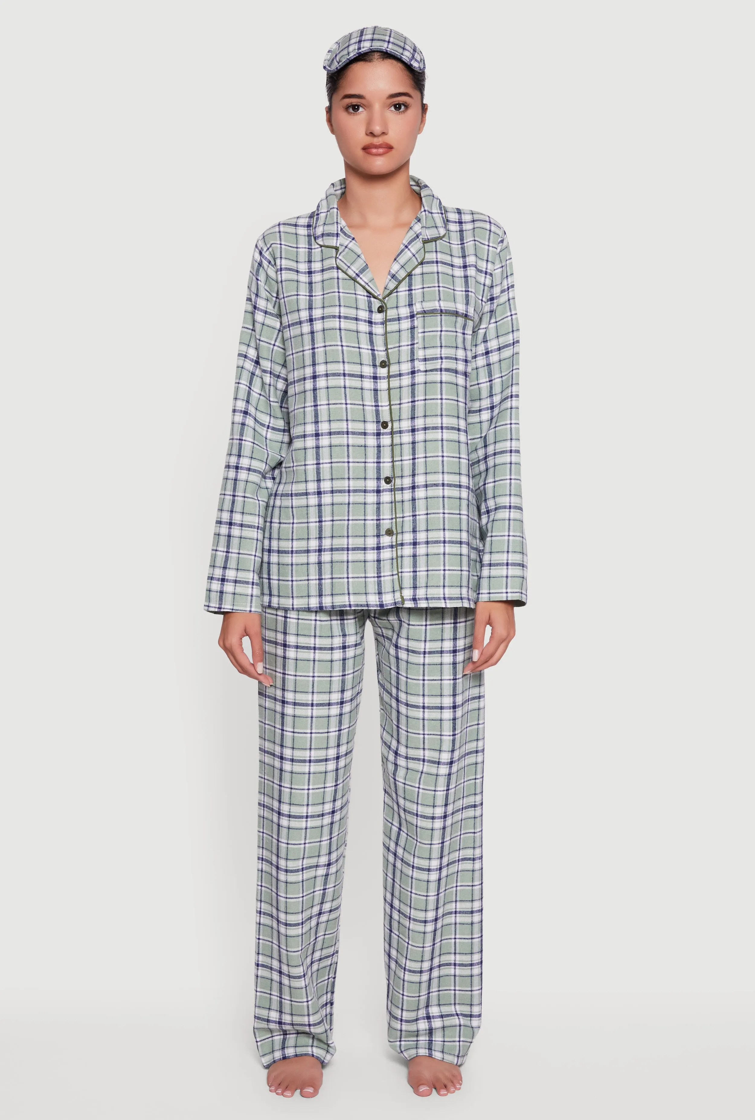 Plaid Button Front Flannel Pajama Gift Set with Mask sold by Rainbow product image thumbnail 3