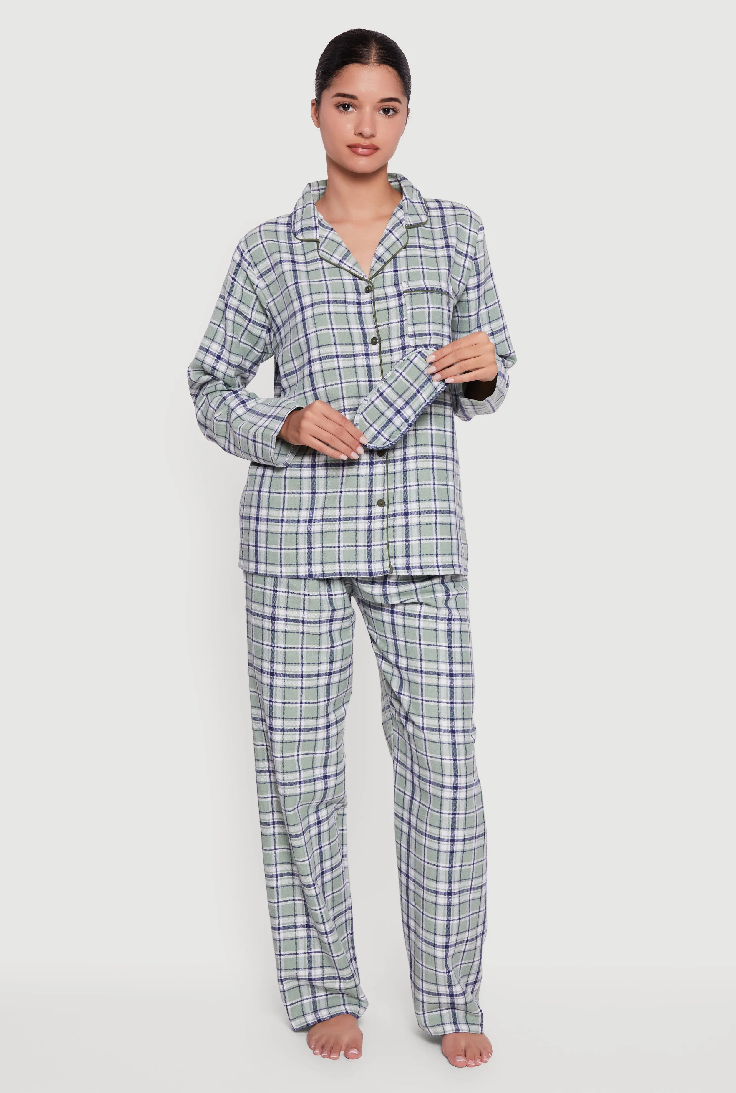 Plaid Button Front Flannel Pajama Gift Set with Mask sold by Rainbow product image thumbnail 2