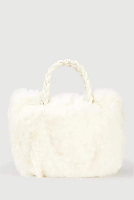 Faux Fur Braided Handle Bag with Adjustable Shoulder Strap sold by Rainbow