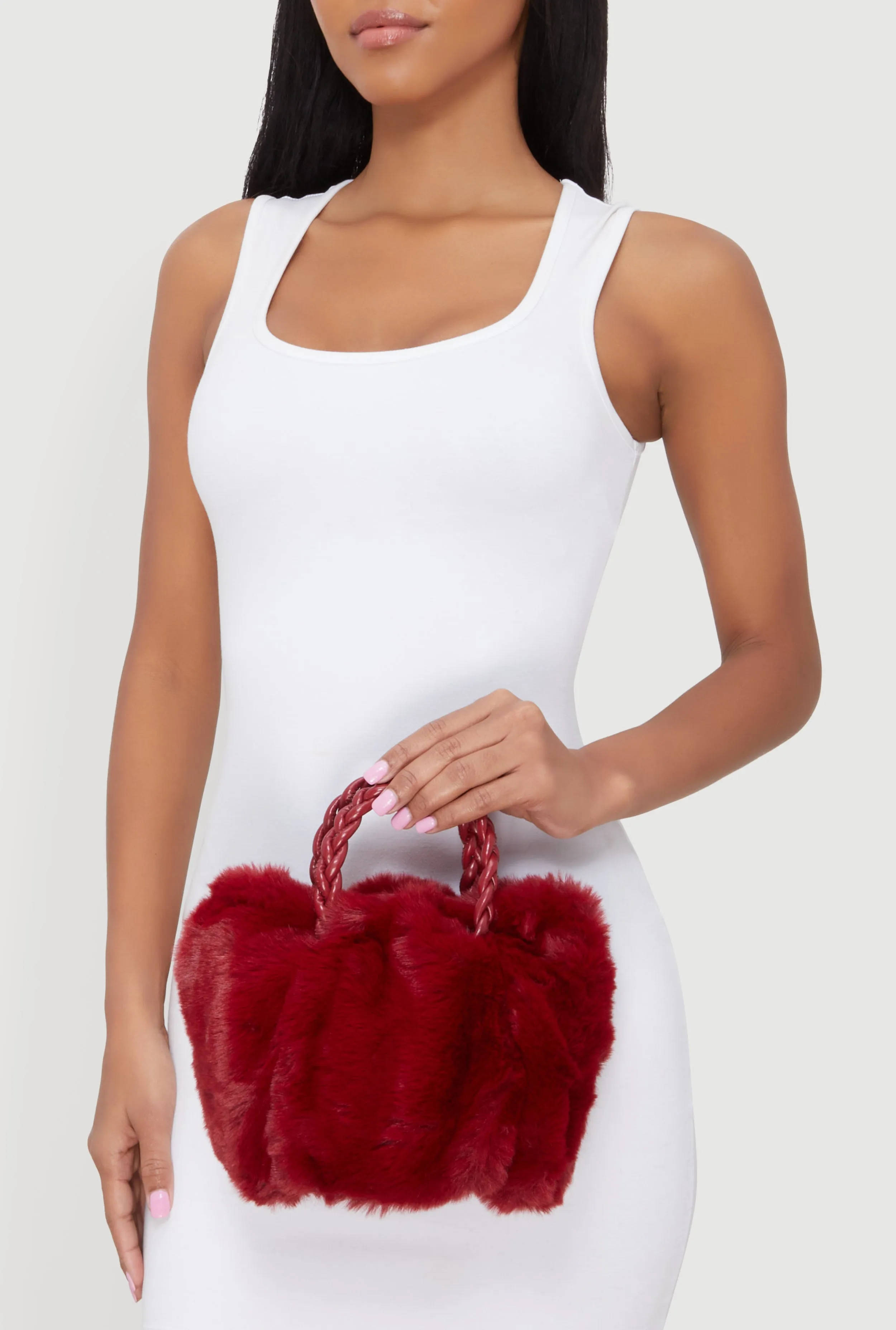 Faux Fur Braided Handle Bag with Adjustable Shoulder Strap sold by Rainbow product image thumbnail 2