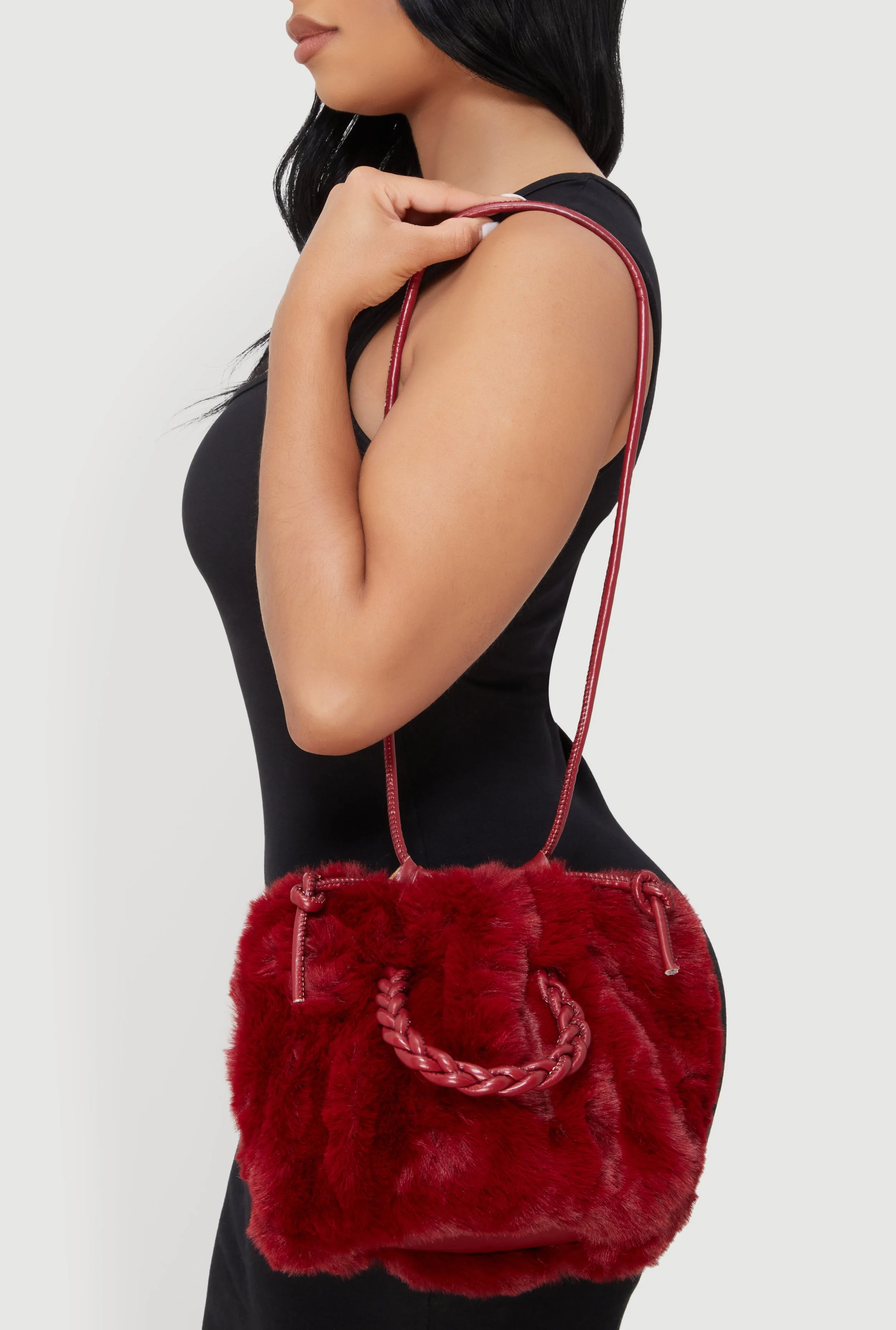 Faux Fur Braided Handle Bag with Adjustable Shoulder Strap sold by Rainbow product image thumbnail 3