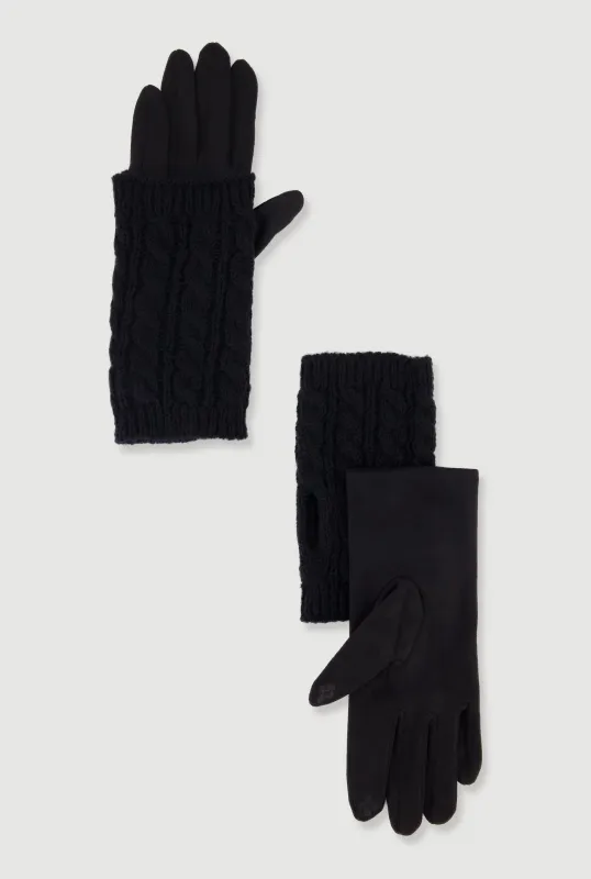 Faux Suede Texting Gloves with Cable Knit Hand Warmers sold by Rainbow