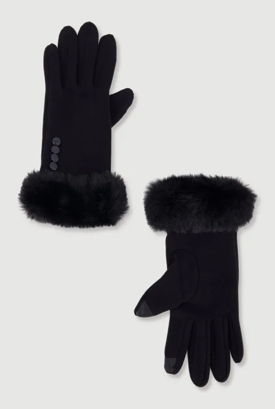 Faux Fur Trim Button Detail Texting Gloves sold by Rainbow