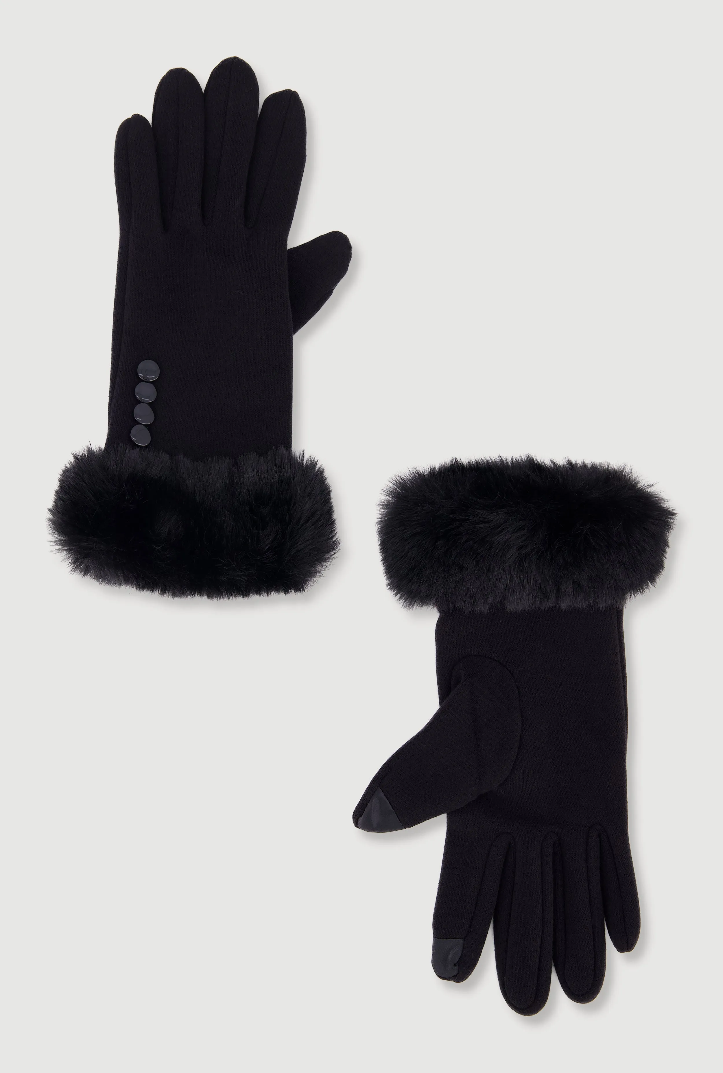 Faux Fur Trim Button Detail Texting Gloves sold by Rainbow