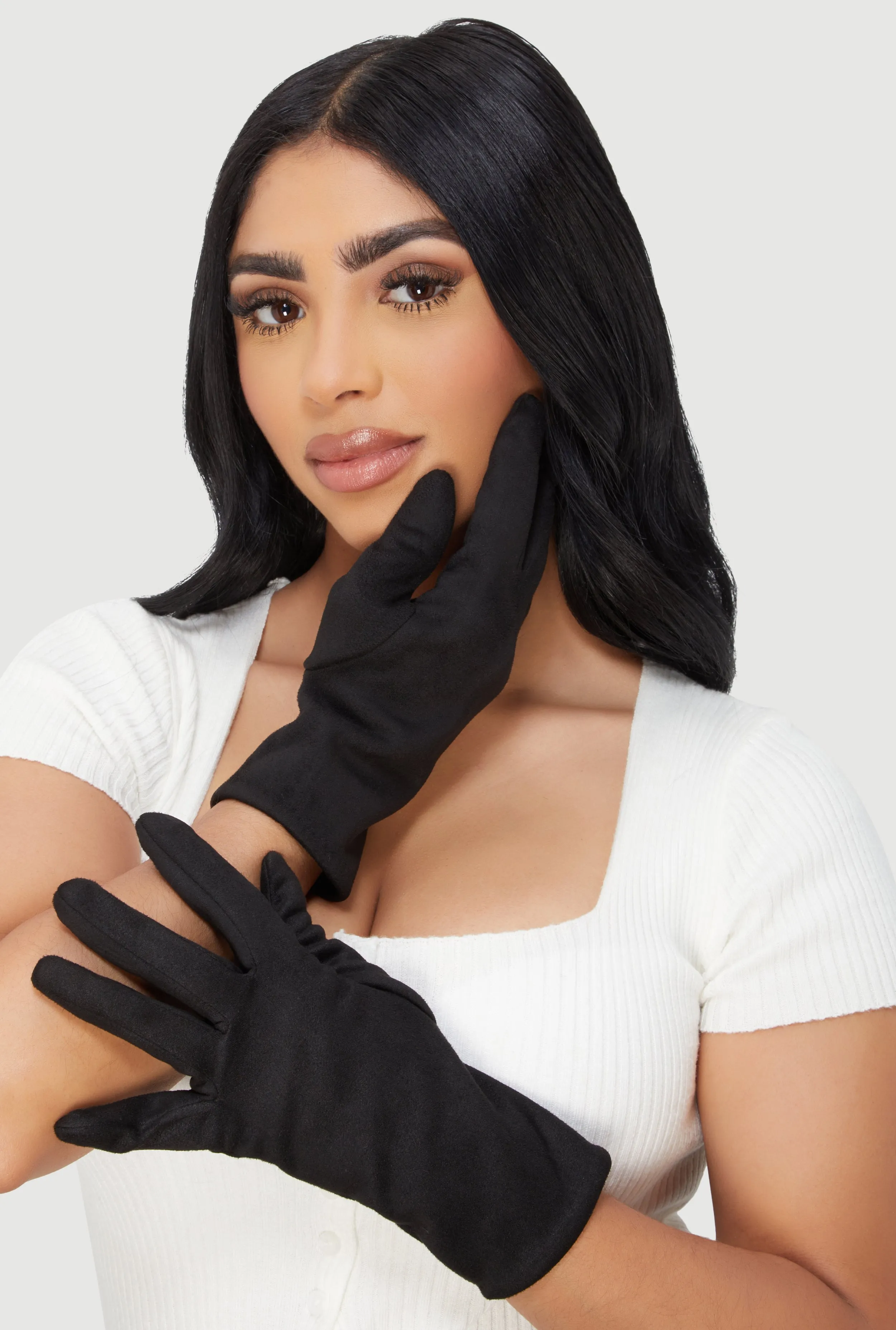 Faux Suede Texting Gloves with Cable Knit Hand Warmers sold by Rainbow product image thumbnail 3