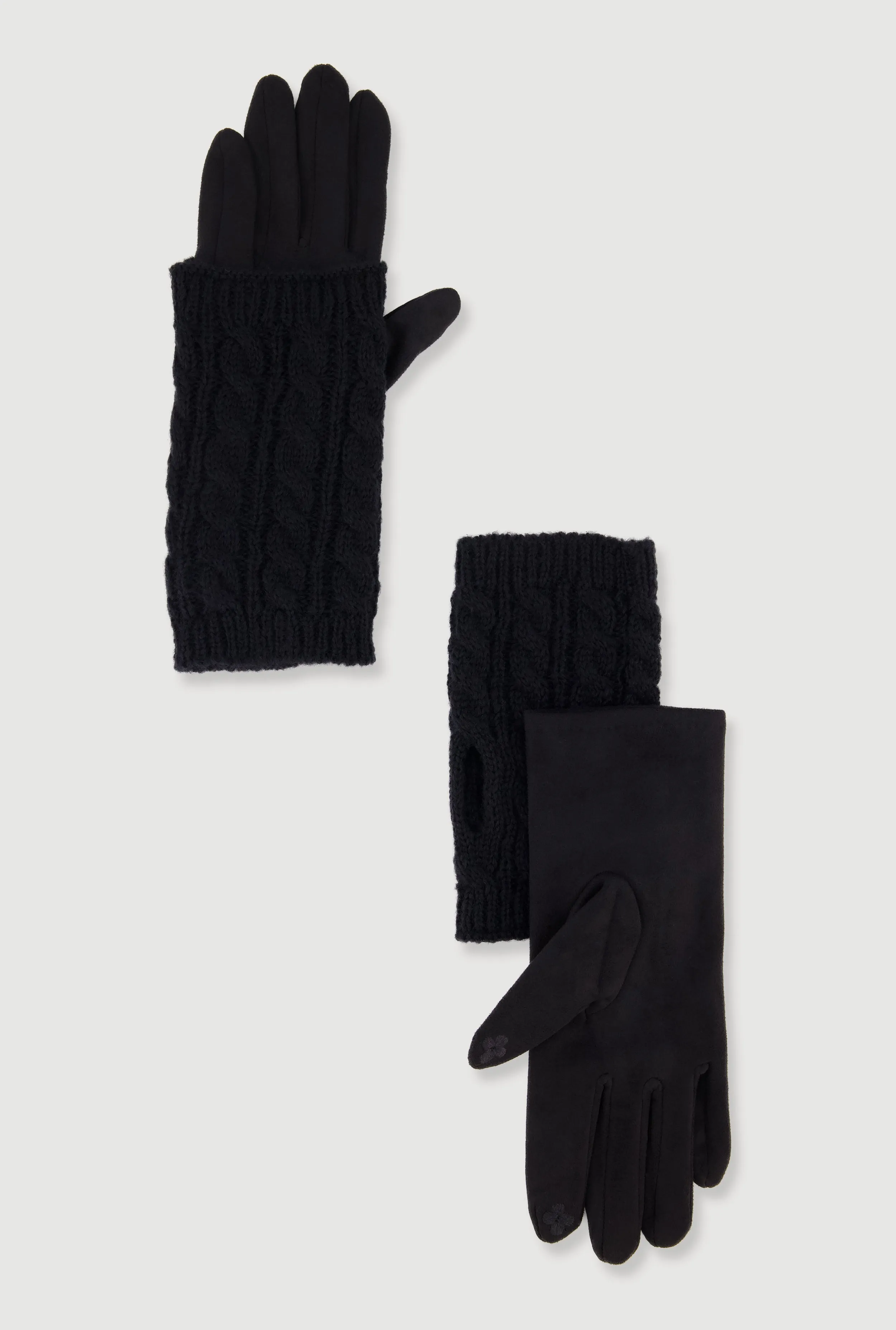 Faux Suede Texting Gloves with Cable Knit Hand Warmers sold by Rainbow