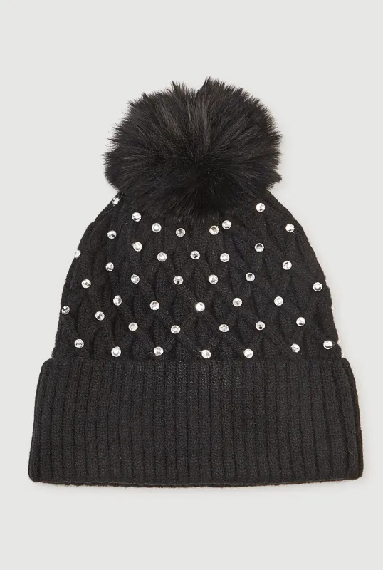 Rhinestone Pom Pom Beanie sold by Rainbow
