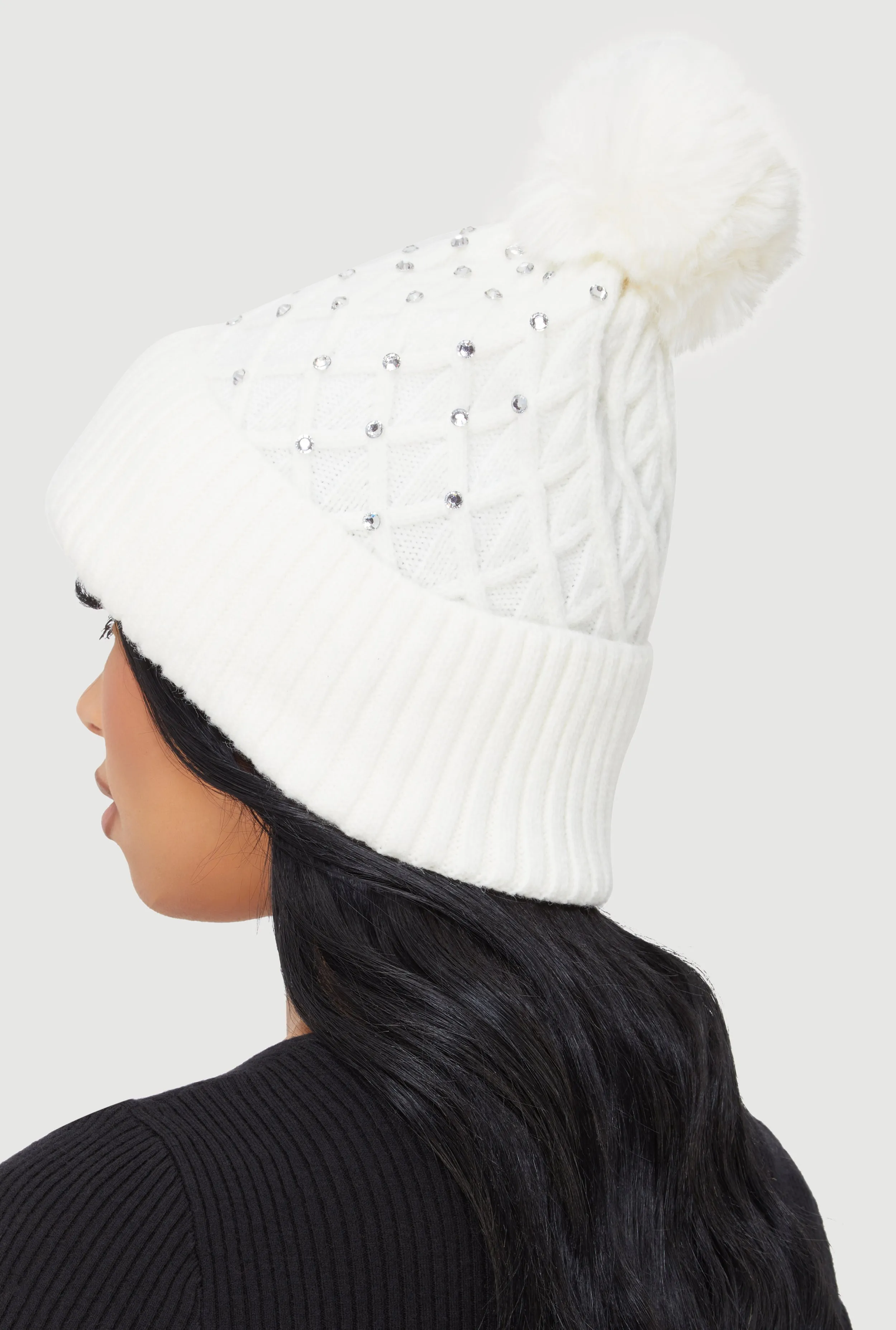 Rhinestone Pom Pom Beanie sold by Rainbow product image thumbnail 3