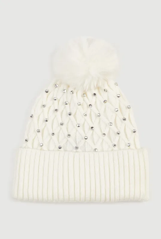 Rhinestone Pom Pom Beanie sold by Rainbow