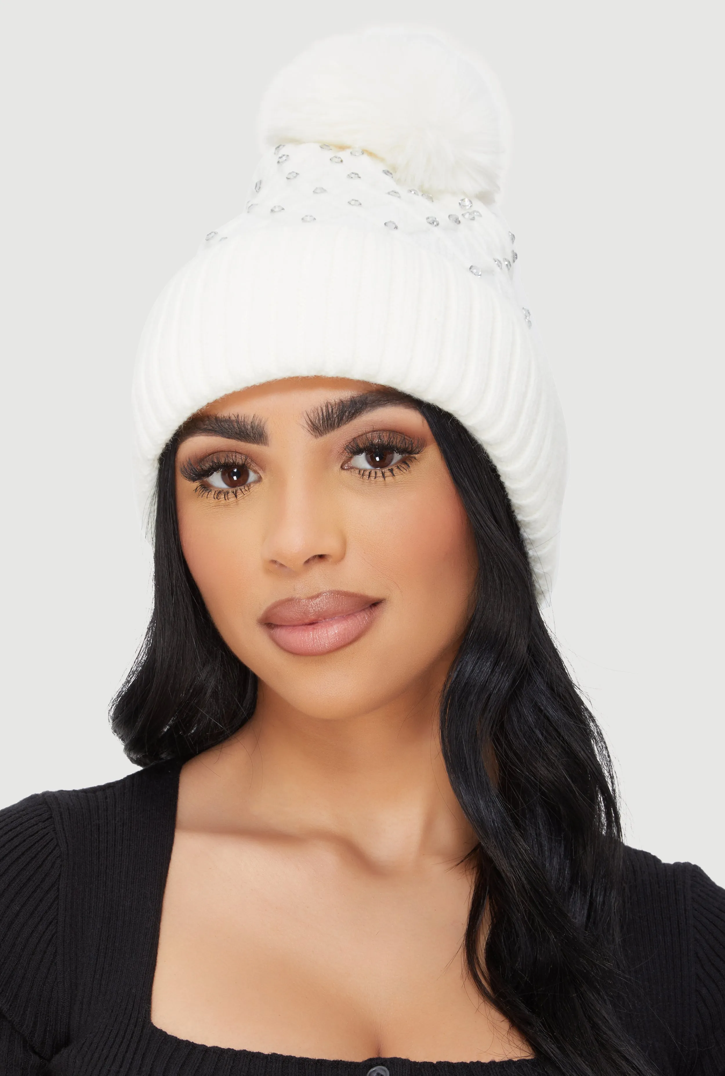 Rhinestone Pom Pom Beanie sold by Rainbow product image thumbnail 2