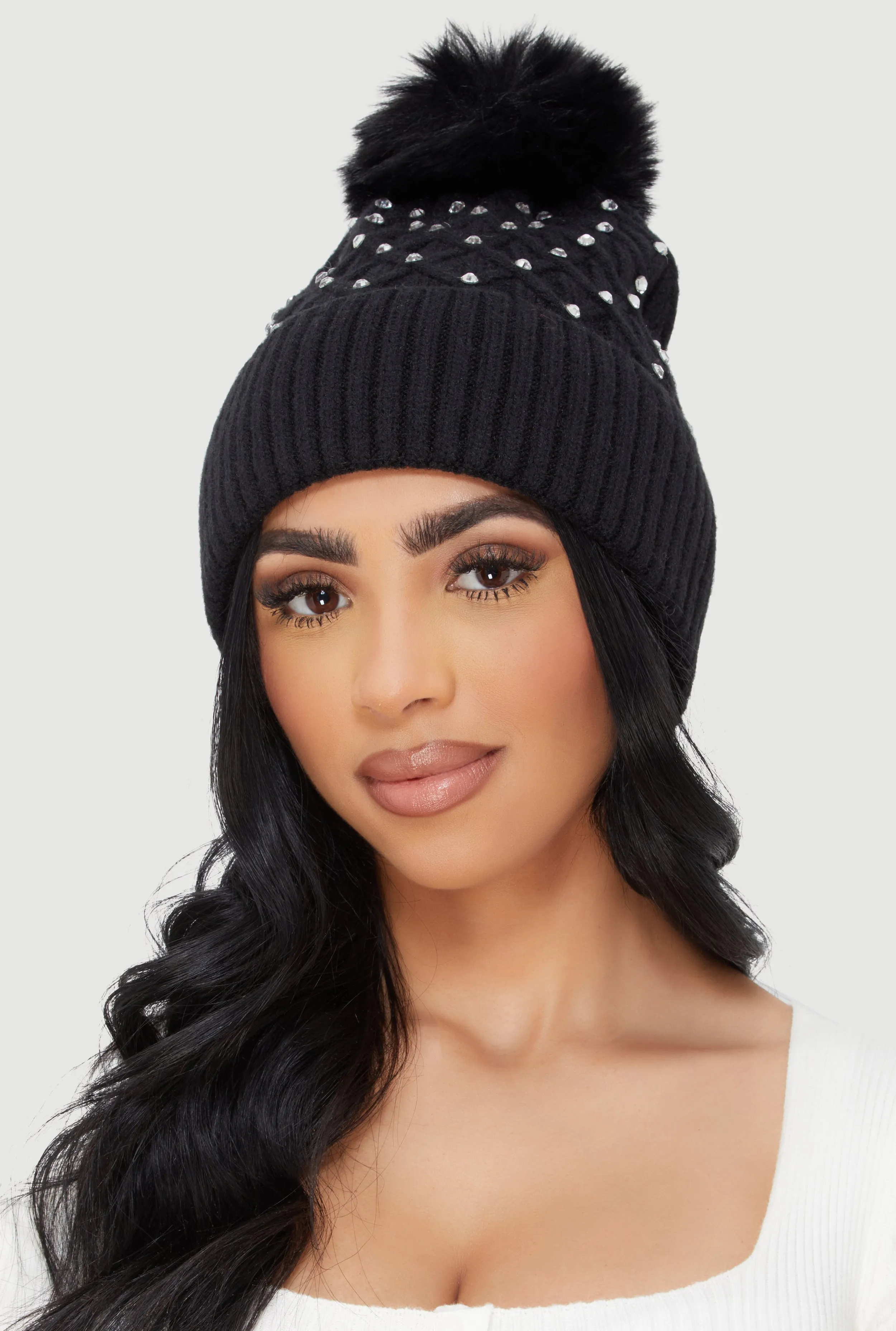 Rhinestone Pom Pom Beanie sold by Rainbow product image thumbnail 2