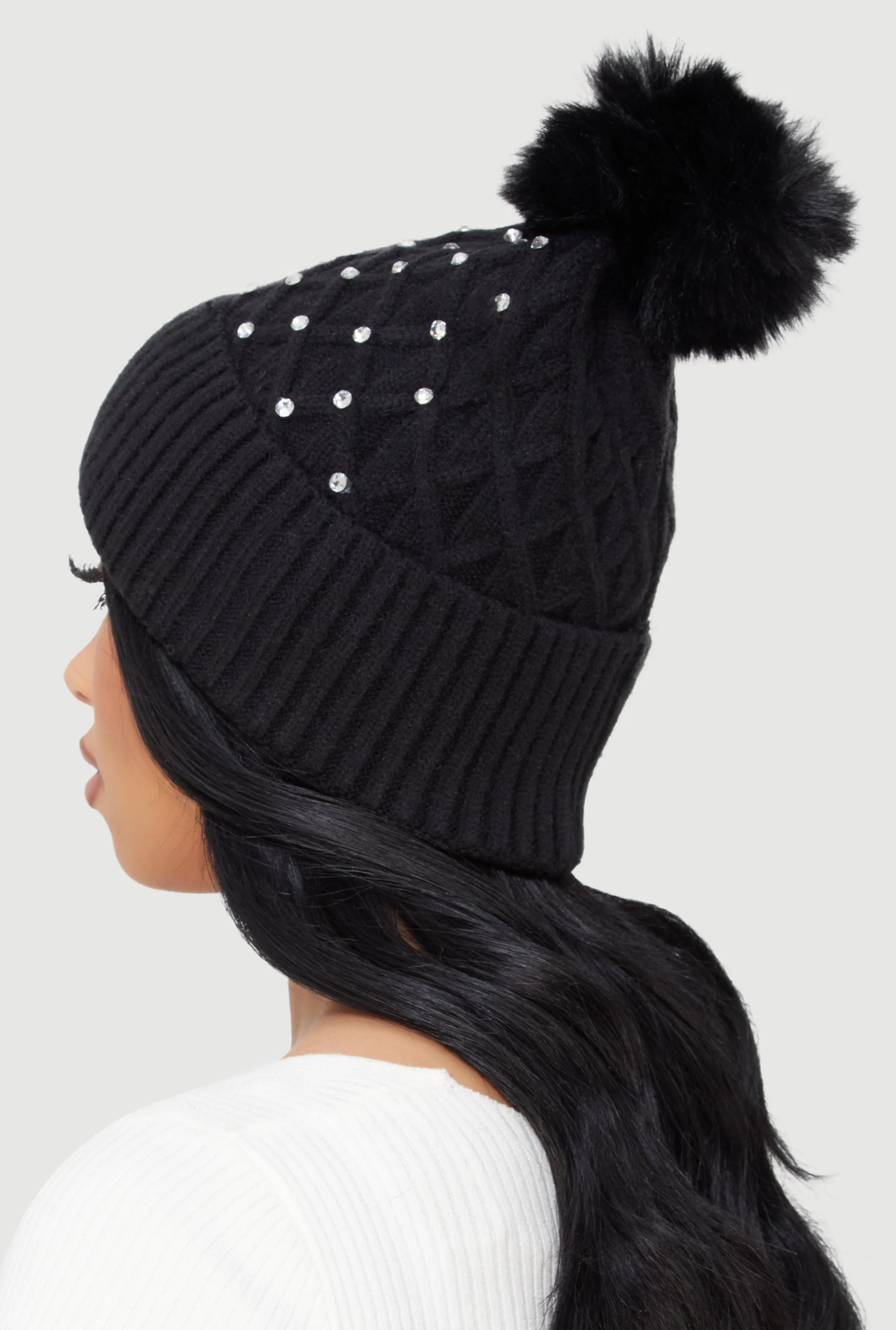Rhinestone Pom Pom Beanie sold by Rainbow product image thumbnail 3
