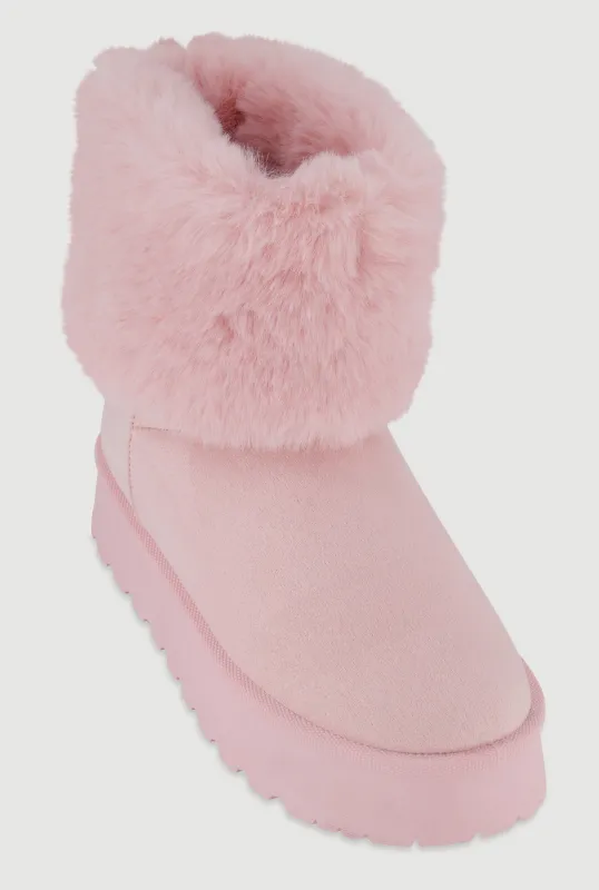 Platform Booties with Faux Fur Cuff sold by Rainbow