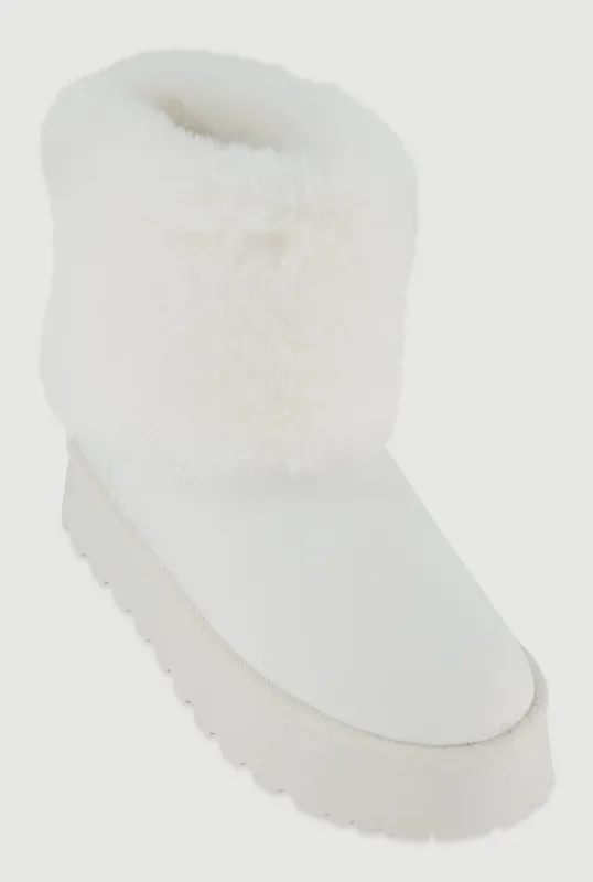 Platform Booties with Faux Fur Cuff sold by Rainbow