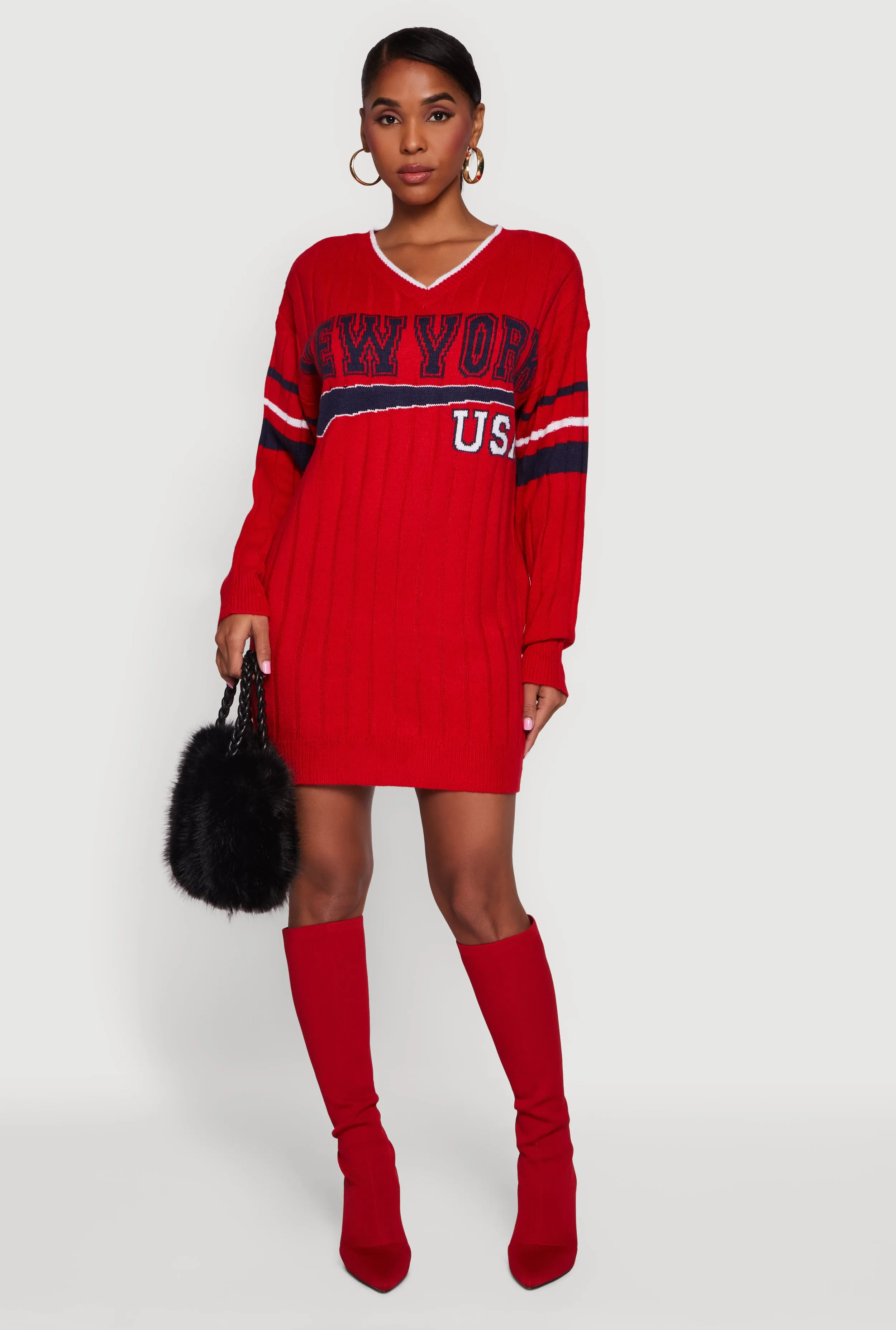 New York USA Graphic Long Sleeve Sweater Dress sold by Rainbow product image thumbnail 3