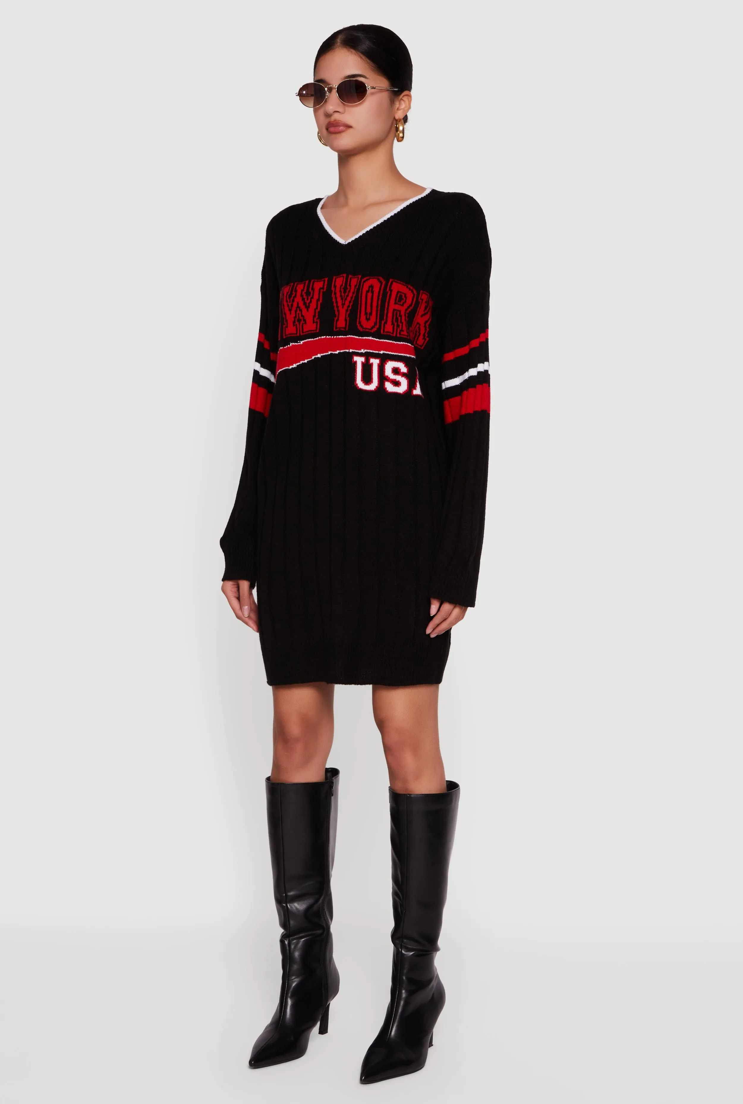 New York USA Graphic Long Sleeve Sweater Dress sold by Rainbow product image thumbnail 3